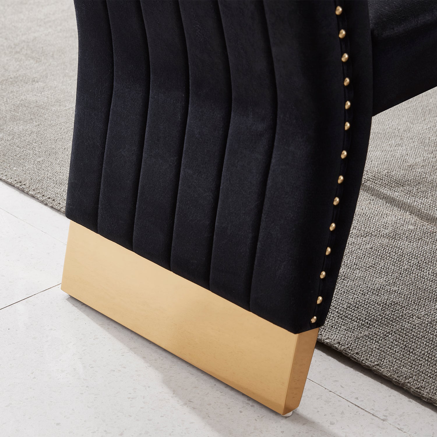 Black Velvet Dining Chairs | Nailhead Trim | Gold Metal legs | C158