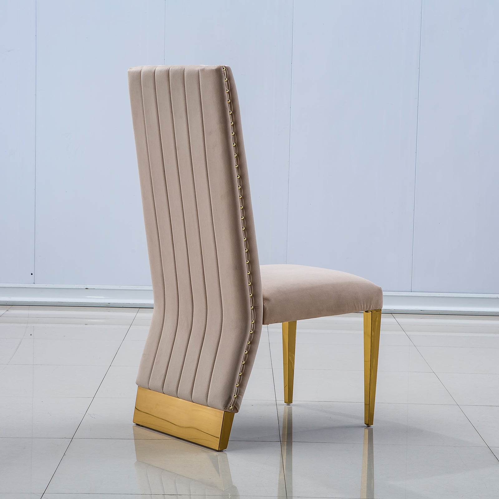 Lovely Velvet Dining Chairs | Nailhead Trim | Metal gold legs | C154