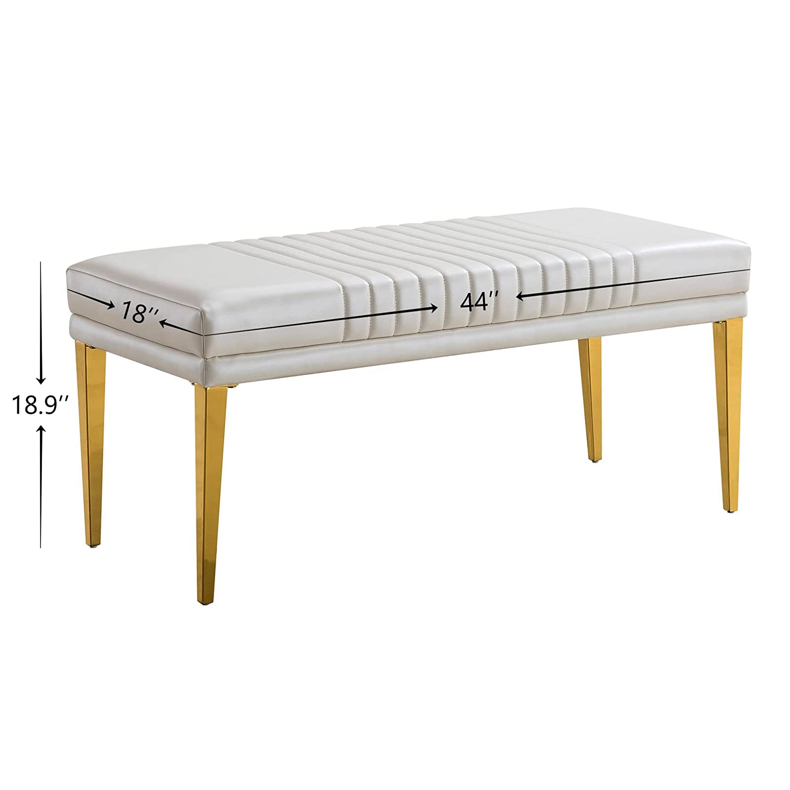 White leather Bench with Gold Stainless Steel Legs | B100
