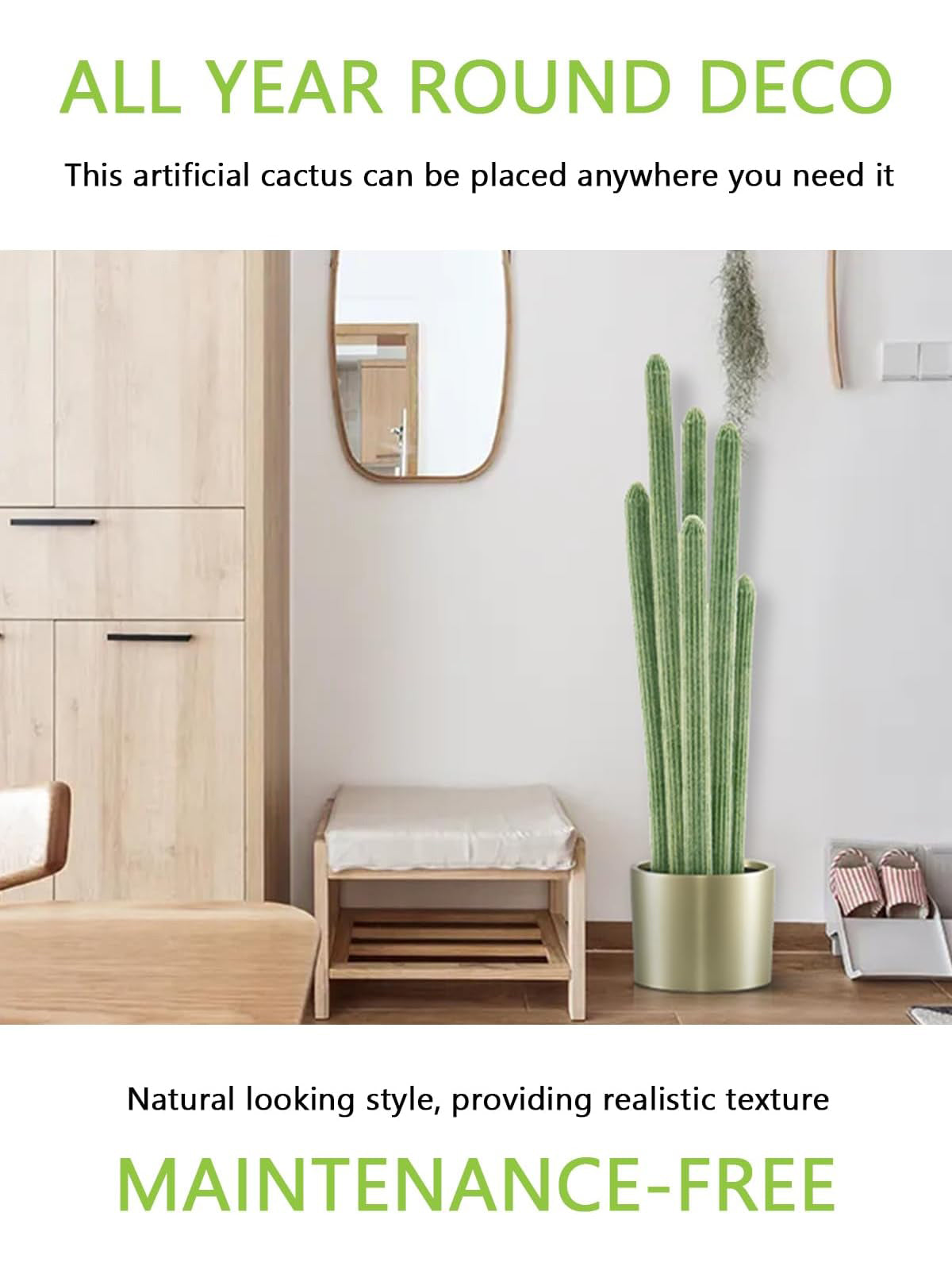 Artificial Cactus Plants | 47" Tall | Gold metal pot | A100