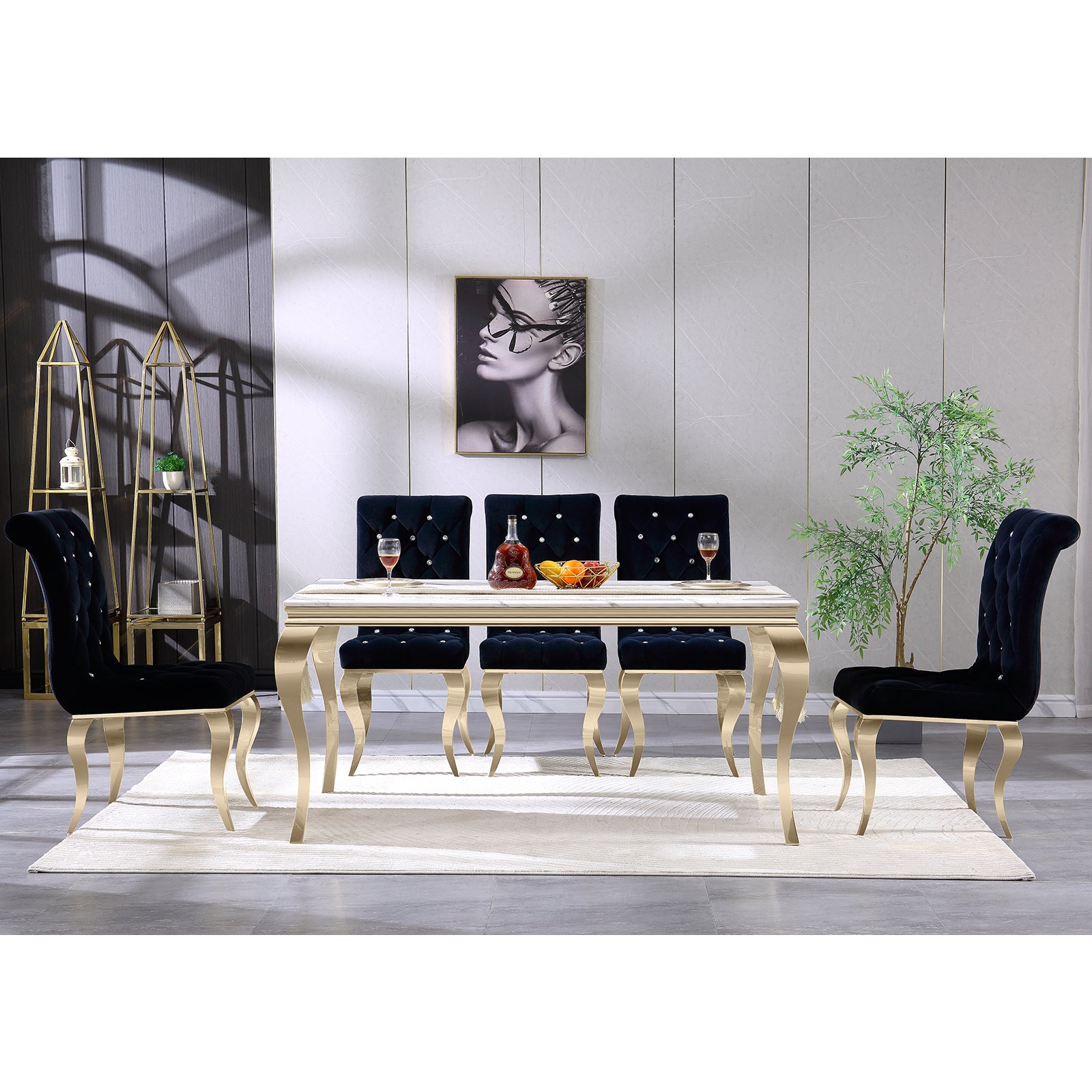 Black Velvet dining Chairs| Button Tufted Crystal Back | C134