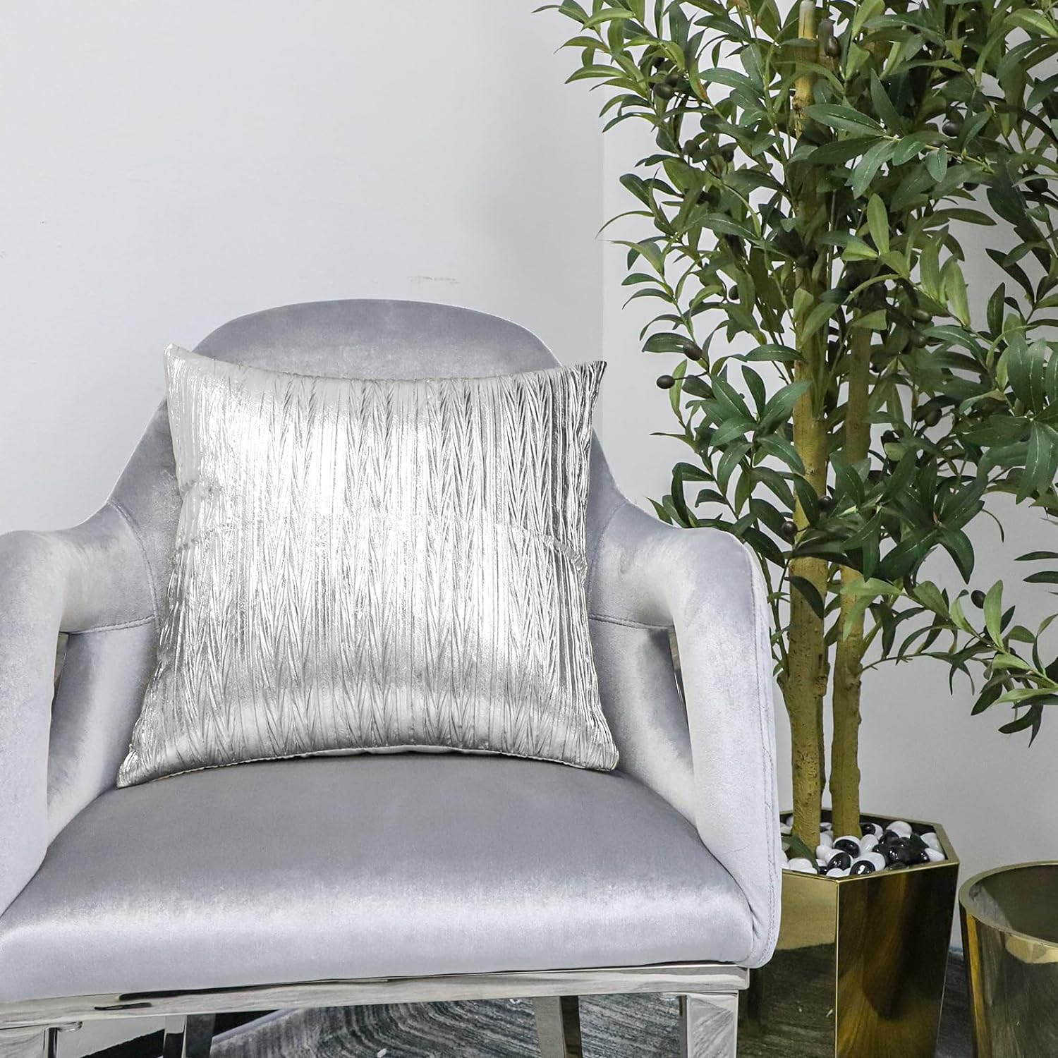 Silver Faux Leather Brushed Pillow Cover | 18''×18'' | P102