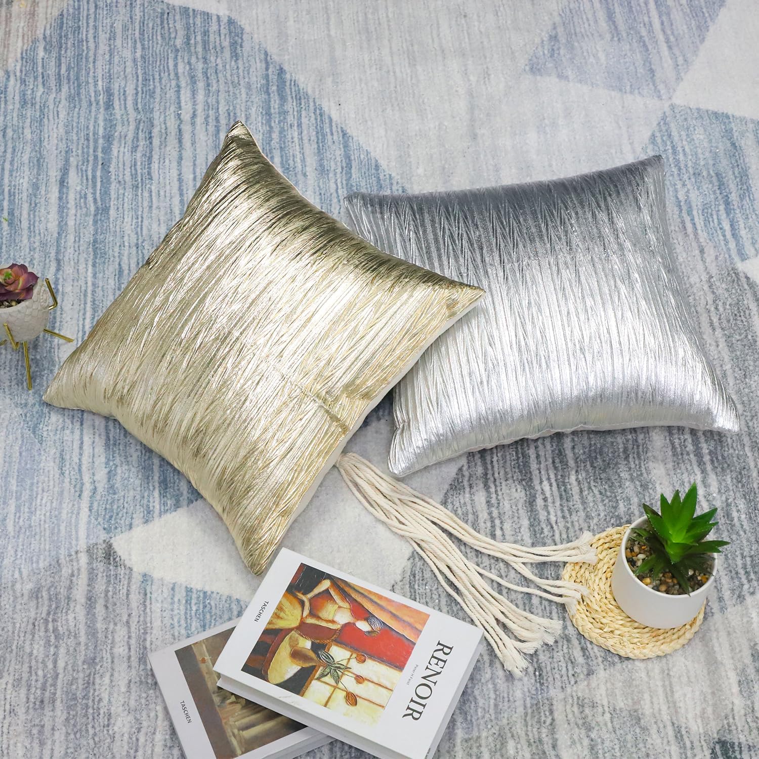 Silver Star pattern leather pillow case | 18''×18'' | P100