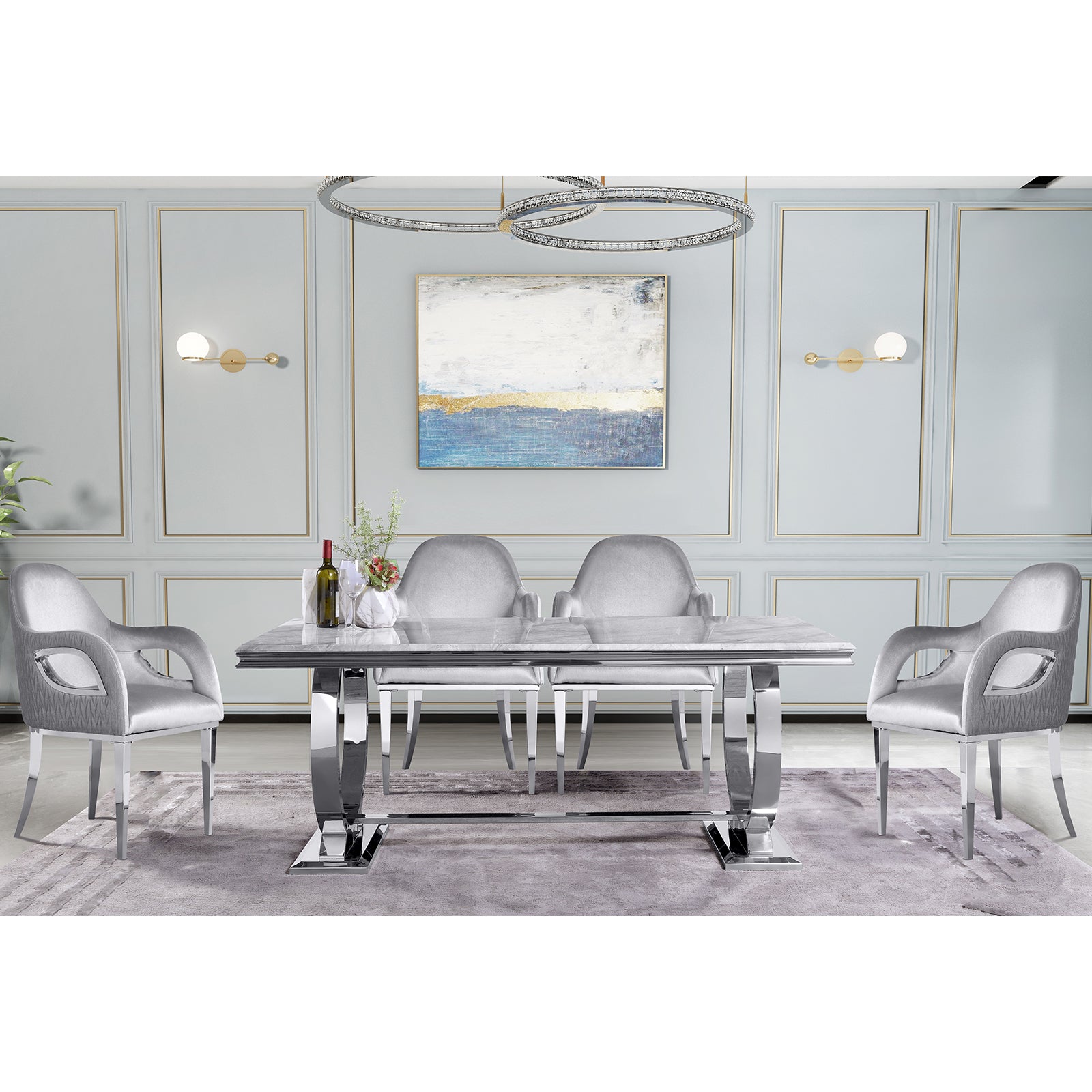 624-Set | AUZ Silver and Gray Dining room Sets for 6