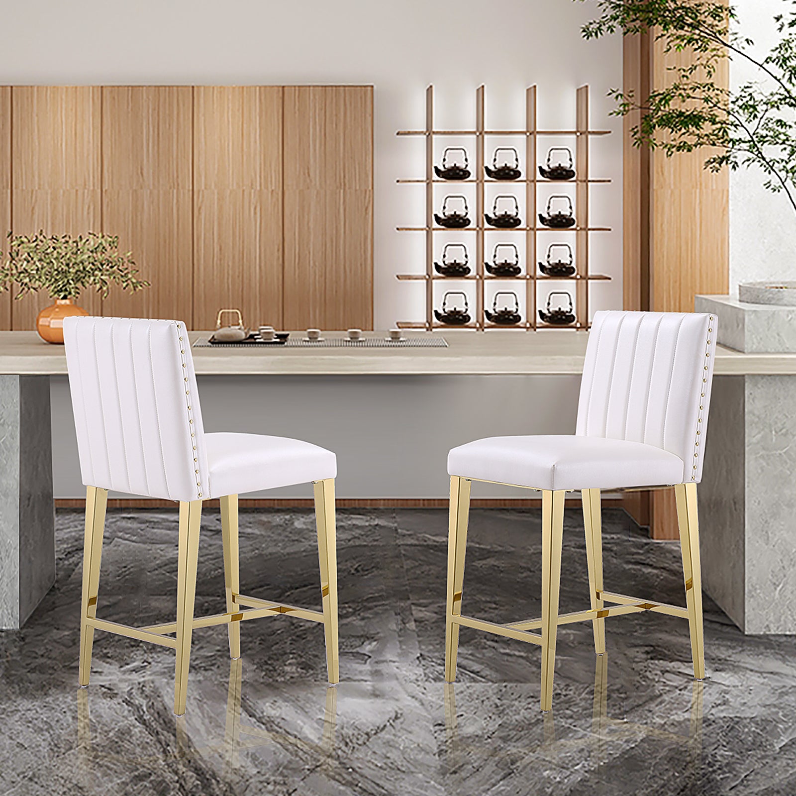 Counter Height Bar Stools | White Faux Leather | 24.8-Inch Height
