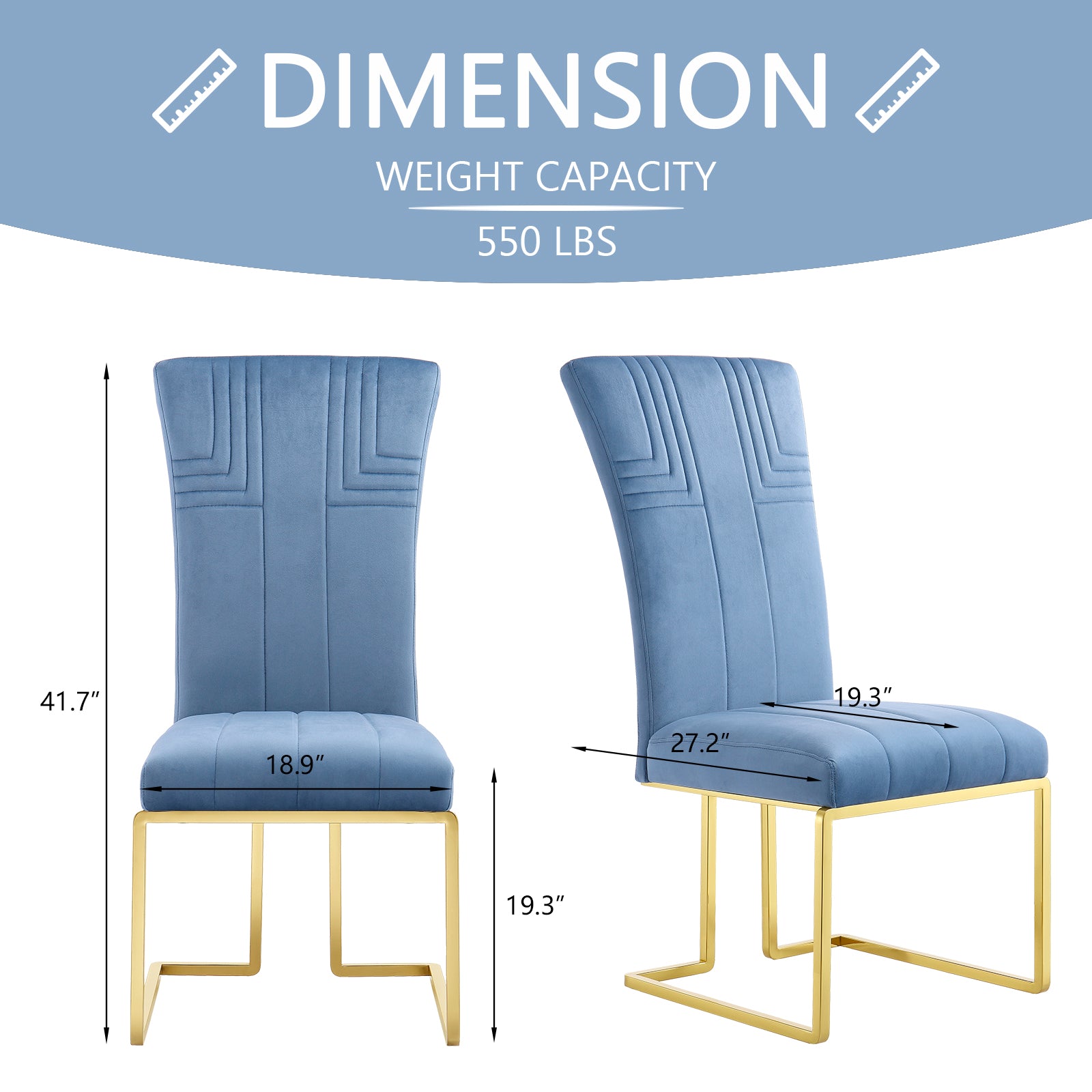 Sky Blue Velvet dining chairs | Metal Sled Base| C122