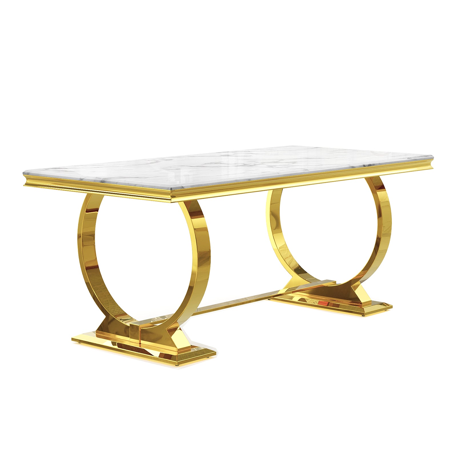Modern Dining Room Table with Gold Stainless Steel Metal U-Base in White Gold | T206