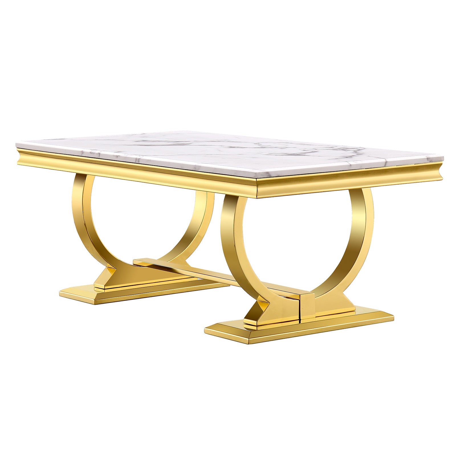 White Gold Living room table Set | U Metal Base | L203