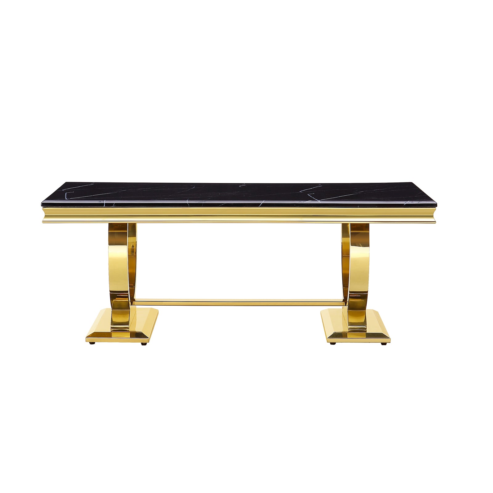 Gold Coffee Table with Stainless steel U-Base | 48 inch Black top Living room coffee table