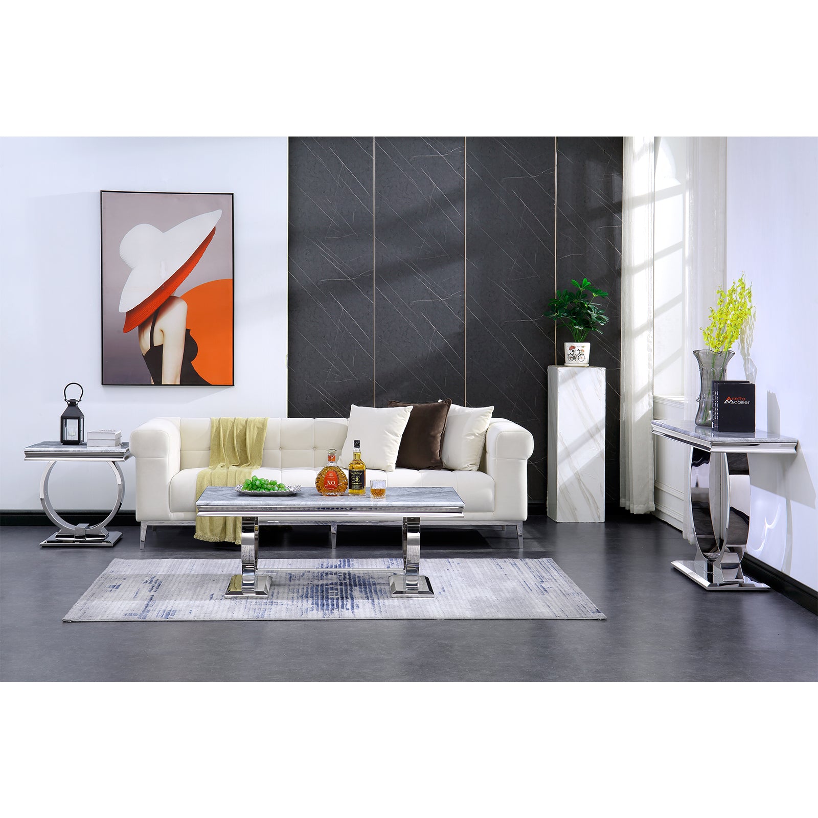 Silver Coffee Table with Metal U-Base | F307