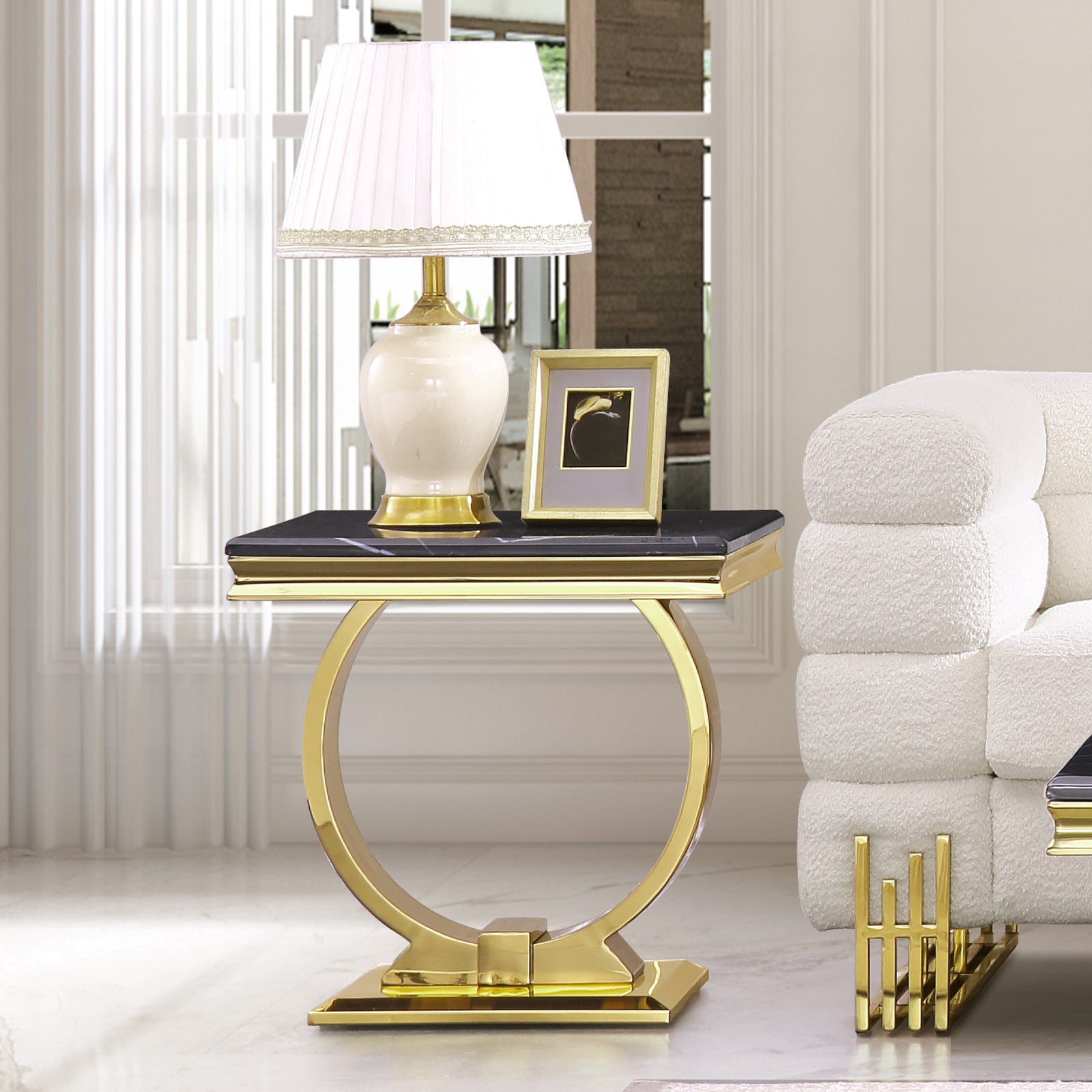 Black End Table With Gold Metal U Base | E400