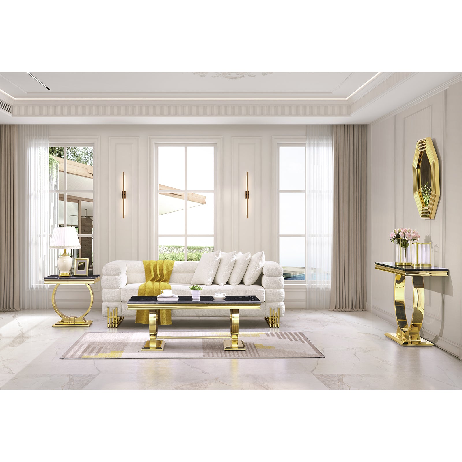 Black and Gold Living room table Set | U Metal Base | L204