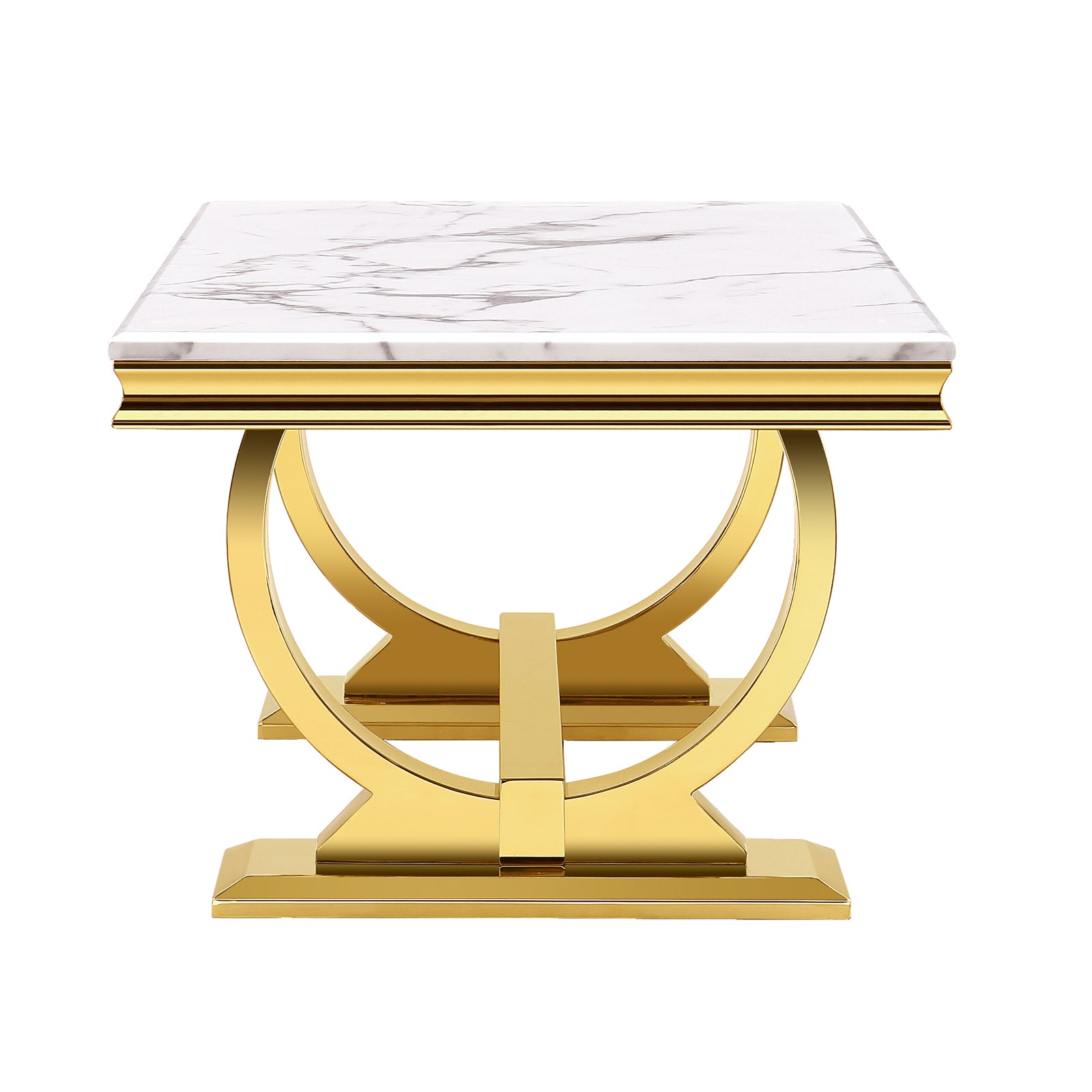 White and gold Coffee Table with Metal U-Base | F306