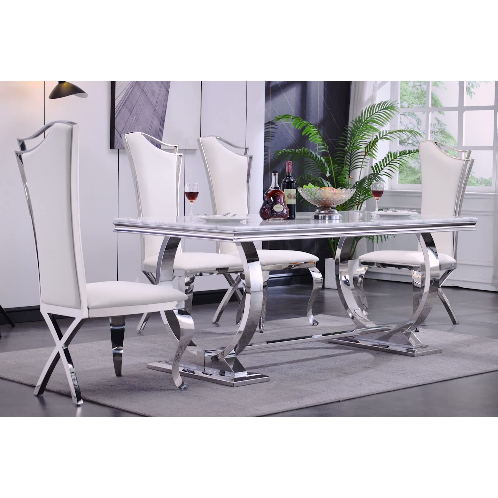 606-Set | AUZ White and Silver Dining room Sets for 6