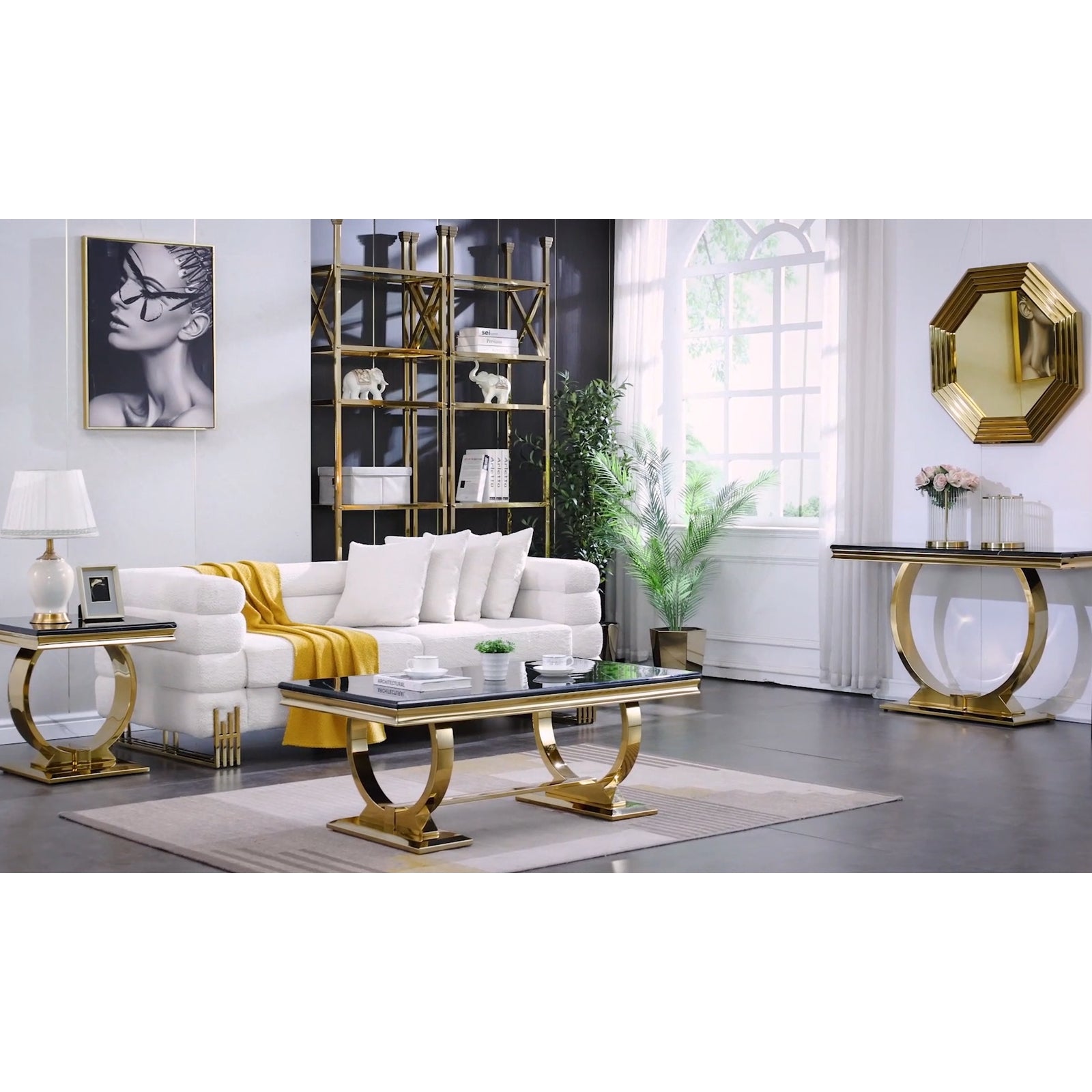 Black Gold sofa table with Metal U Base | S500