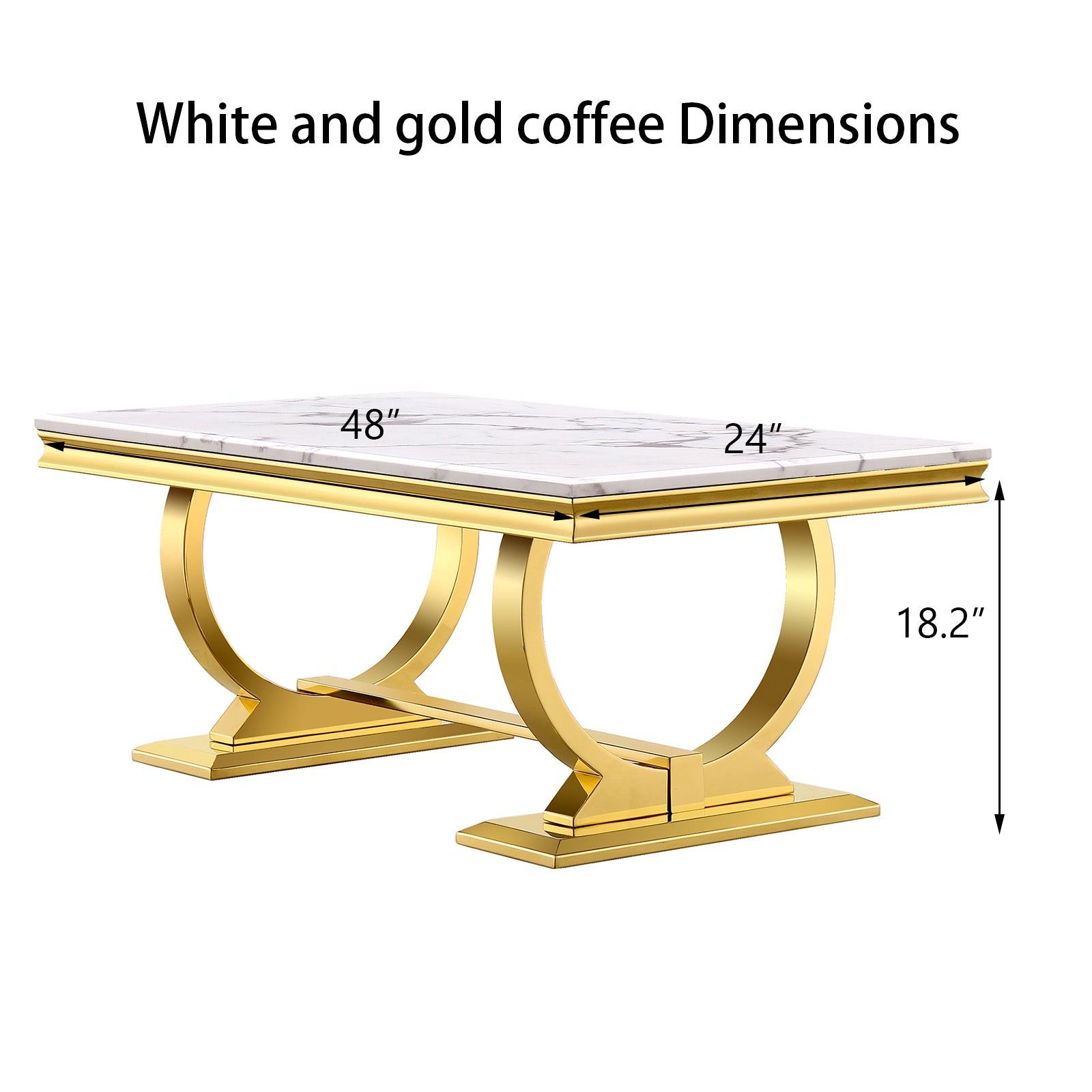 White and gold Coffee Table with Metal U-Base | F306