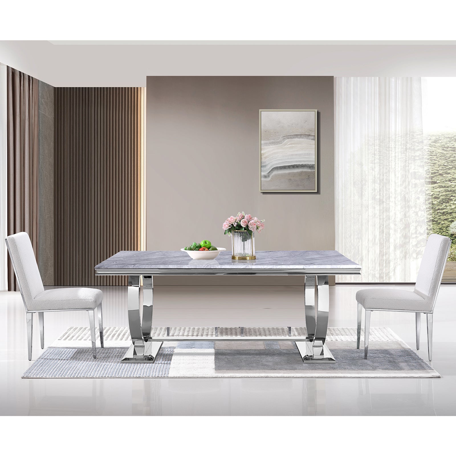 649-Set | AUZ White and Silver Dining room Sets for 6