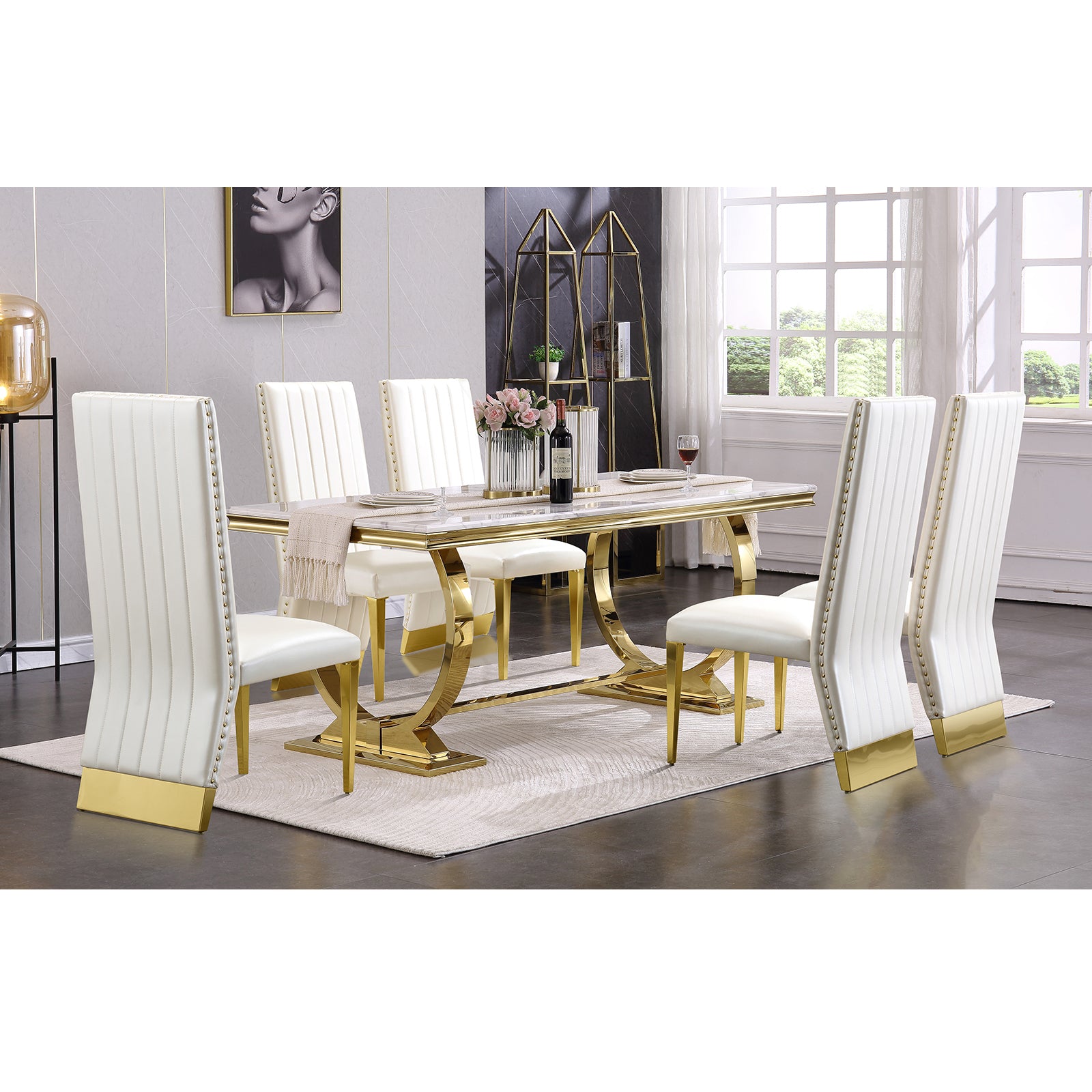 613-Set | AUZ White and Gold Dining room Sets for 6