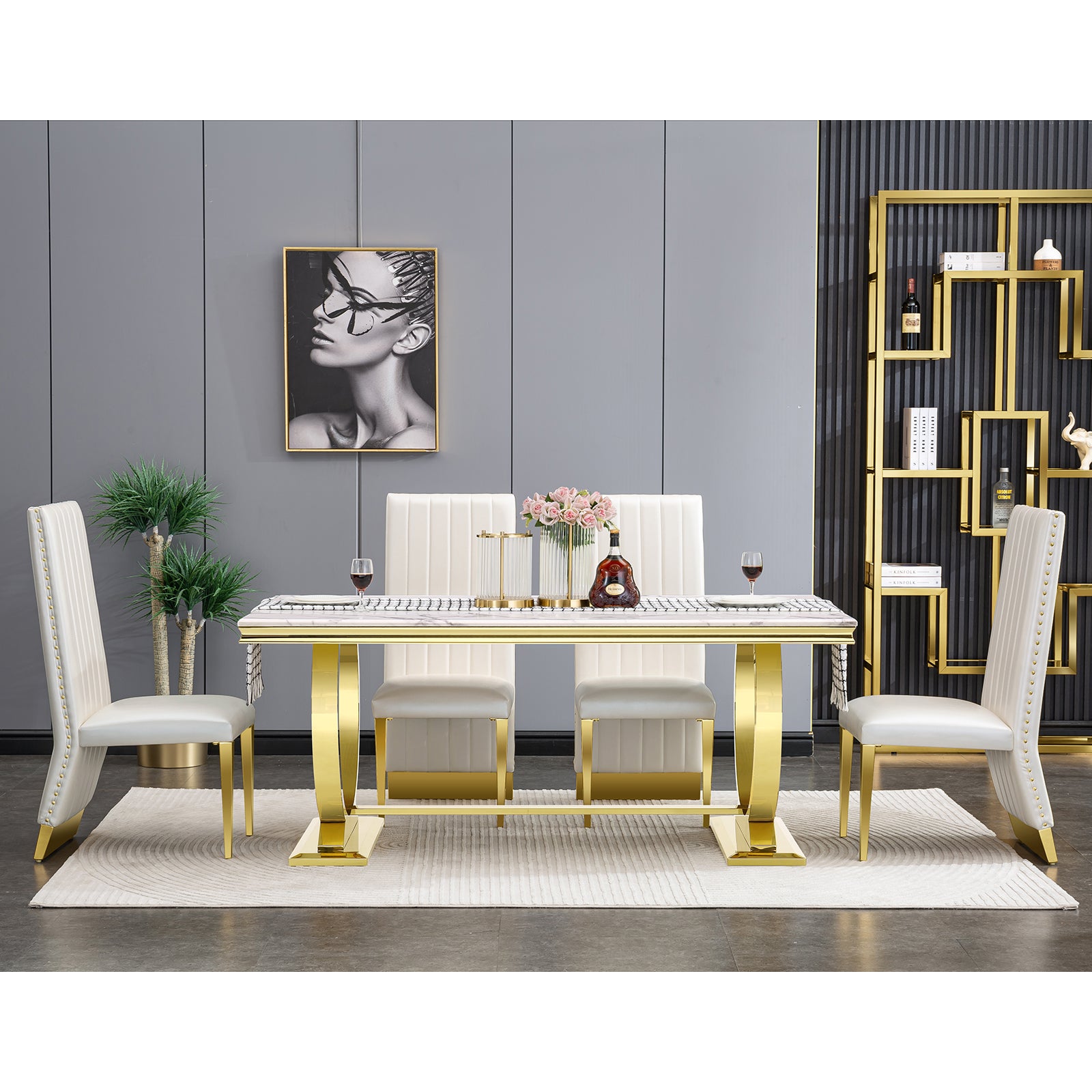 613-Set | AUZ White and Gold Dining room Sets for 6