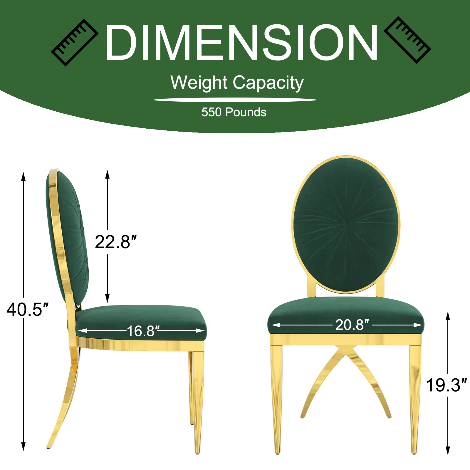 King Louis dining chairs | Dark green Velvet | Metal legs | C115