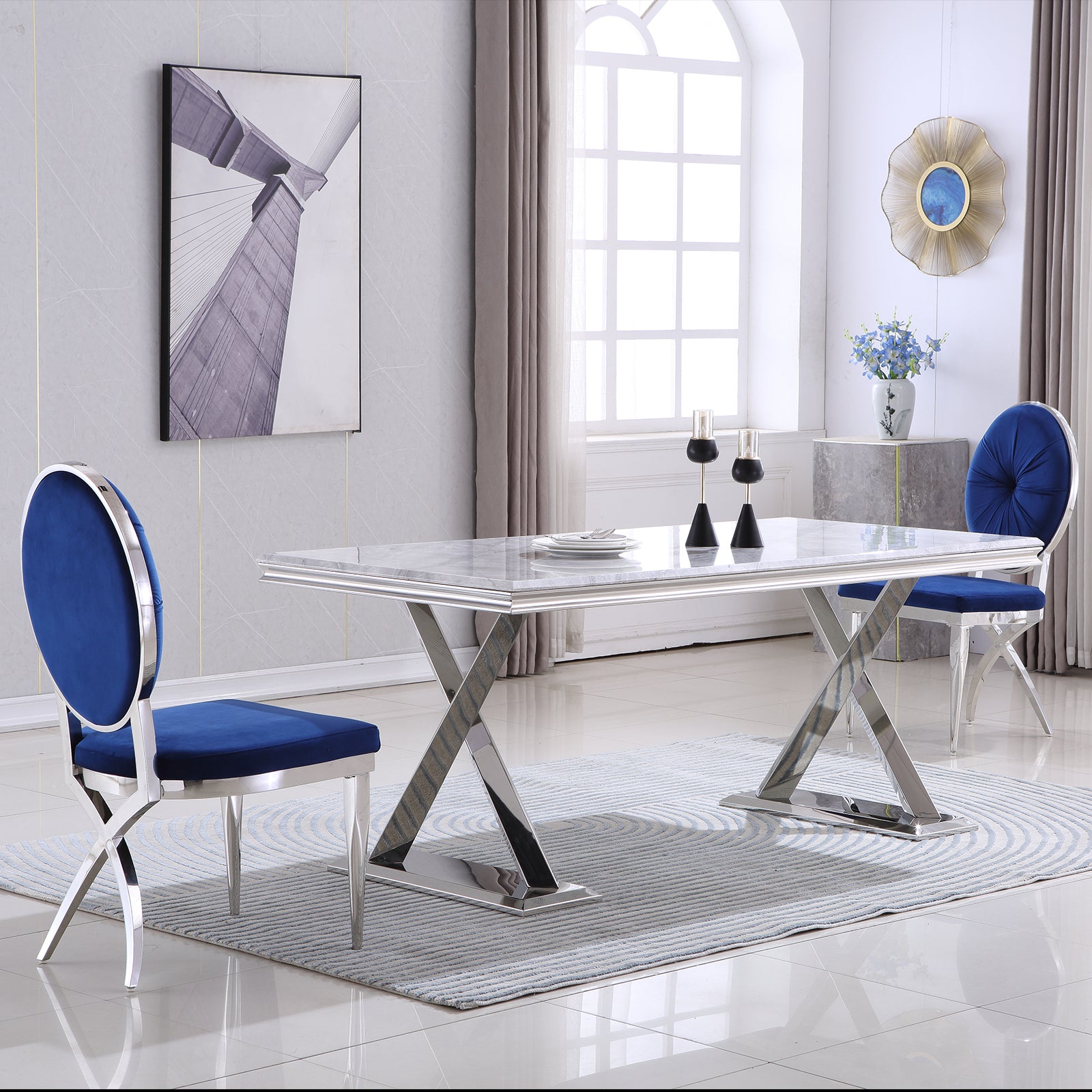 King Louis dining chairs | Blue Velvet | Metal legs | C117