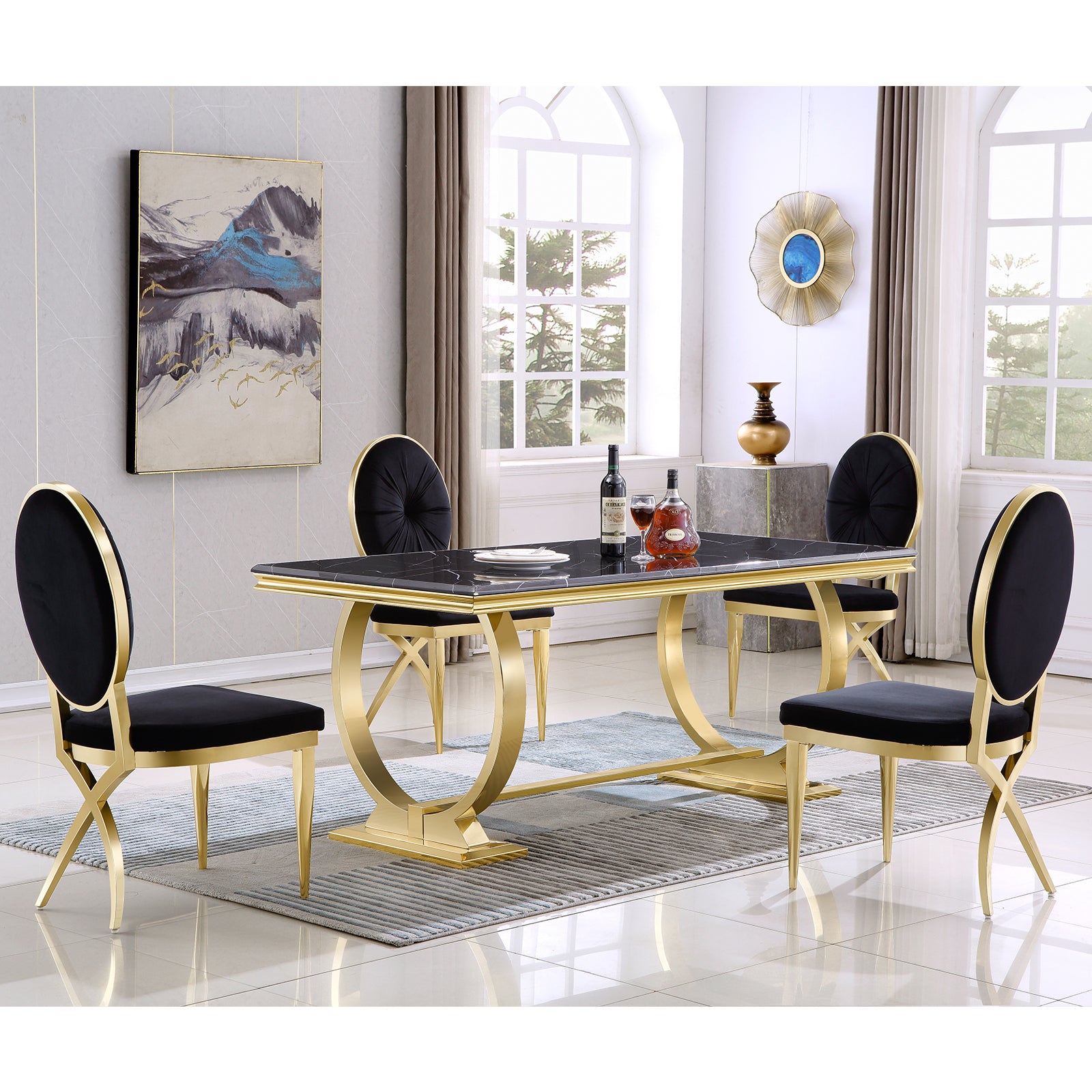 629-Set | AUZ Black and Gold Dining room Sets for 6