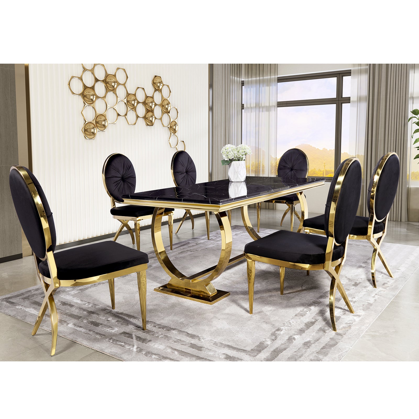 629-Set | AUZ Black and Gold Dining room Sets for 6
