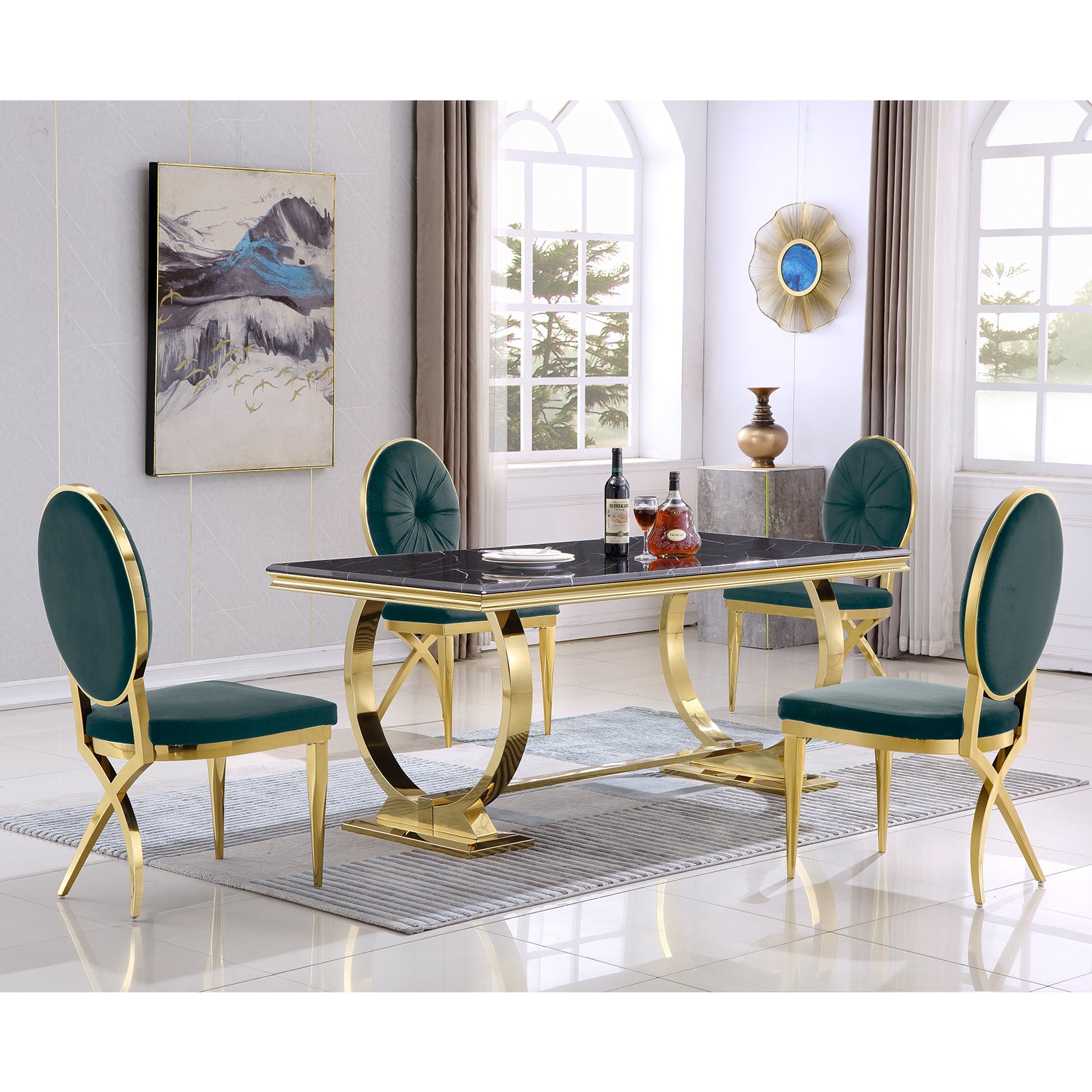 631-Set | AUZ Black and Green Dining room Sets for 6