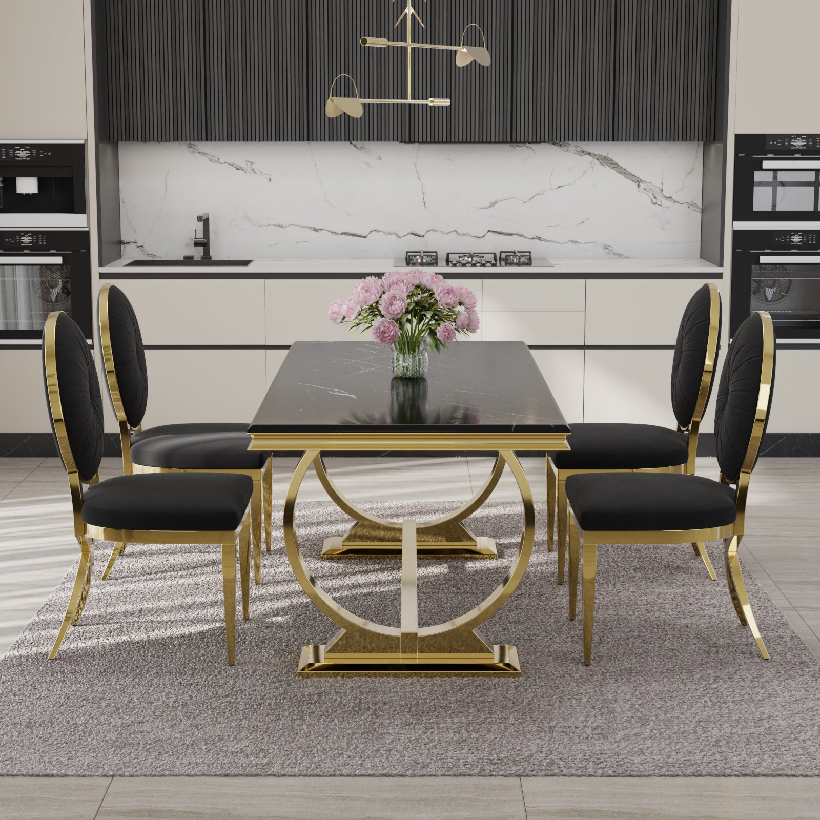 629-Set | AUZ Black and Gold Dining room Sets for 6