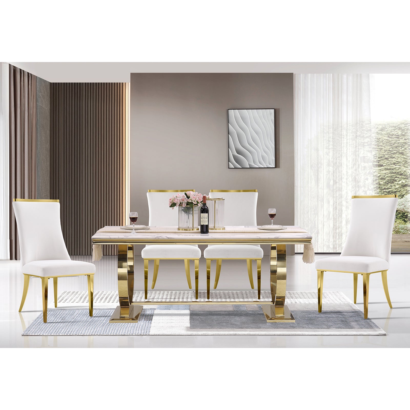 668-Set | AUZ White and gold Dining room Sets for 6