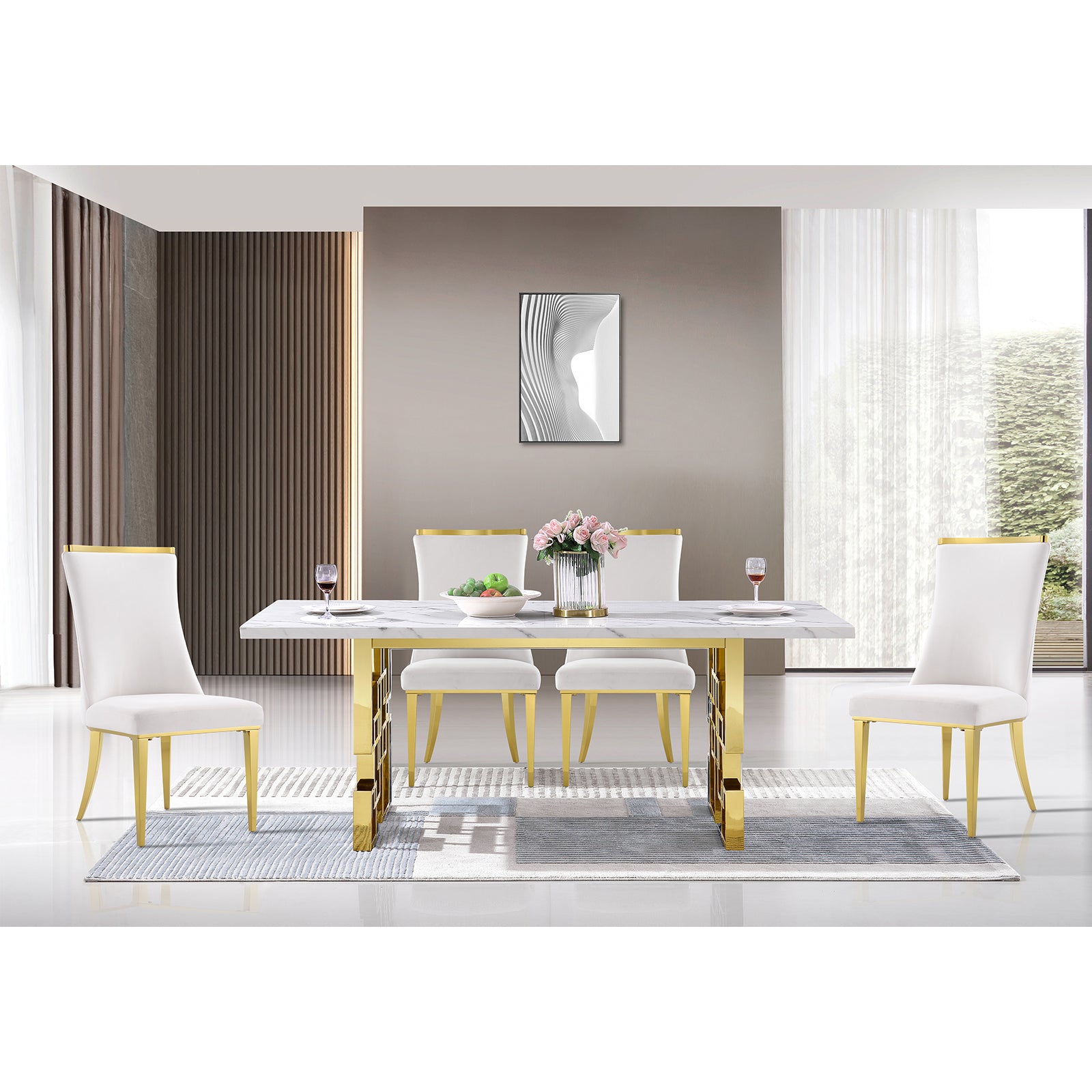 669-Set | AUZ White and gold Dining room Sets for 6