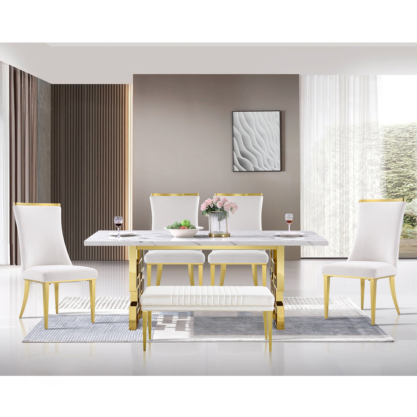 669-Set | AUZ White and gold Dining room Sets for 6