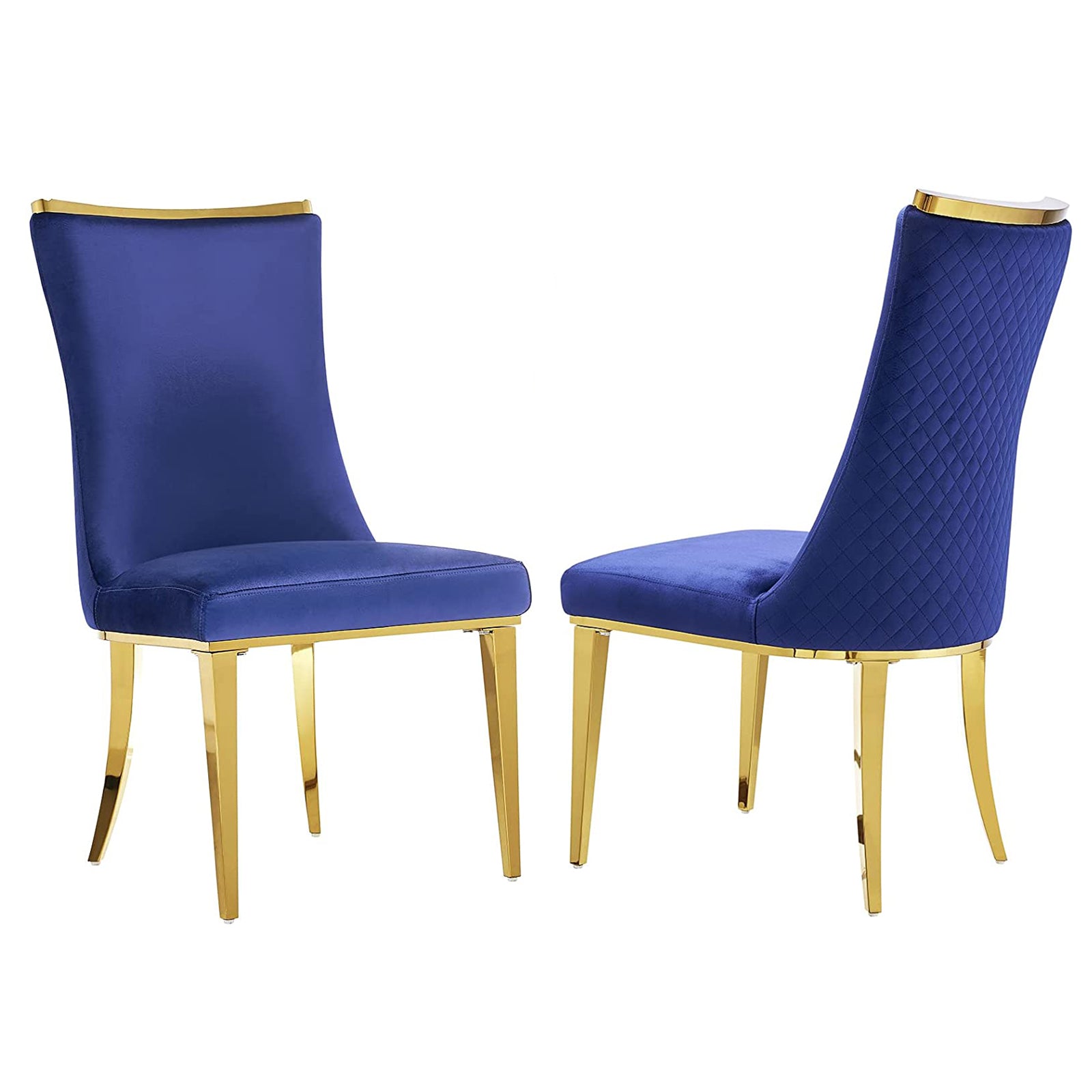 Blue Velvet Dining Chairs | Reticulate Texture Back| Gold Metal Legs | C139