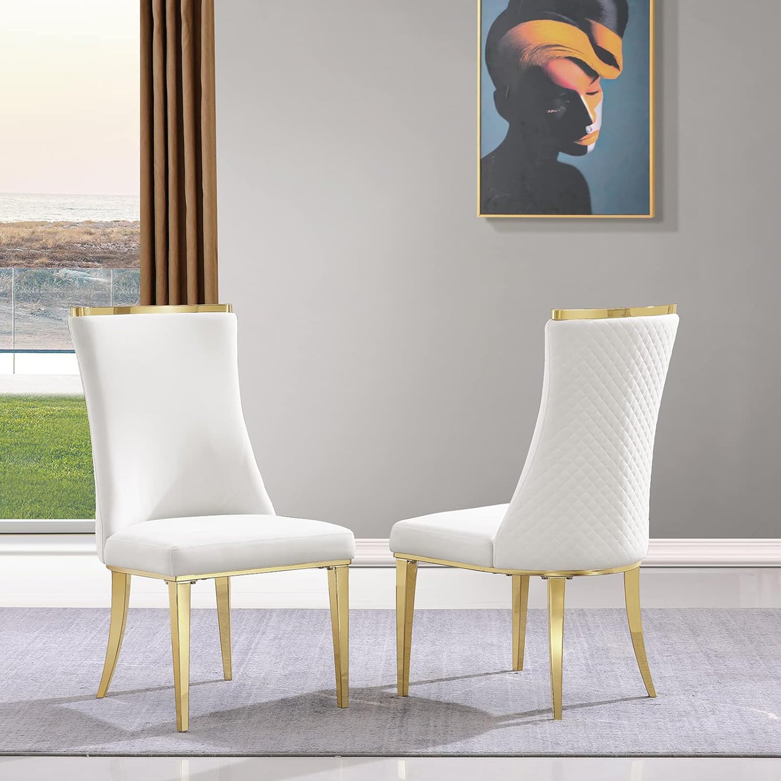 669-Set | AUZ White and gold Dining room Sets for 6