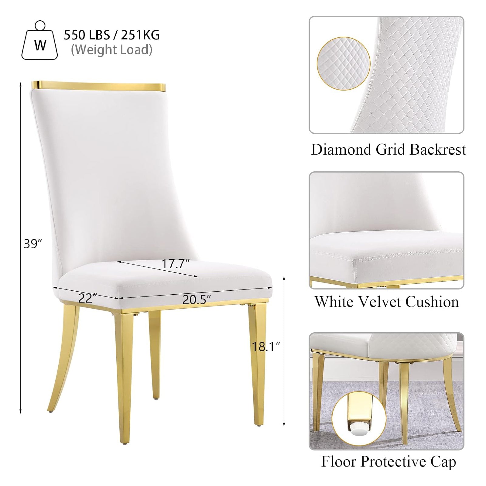 718 Set | AUZ White and Gold Dining room Sets for 6