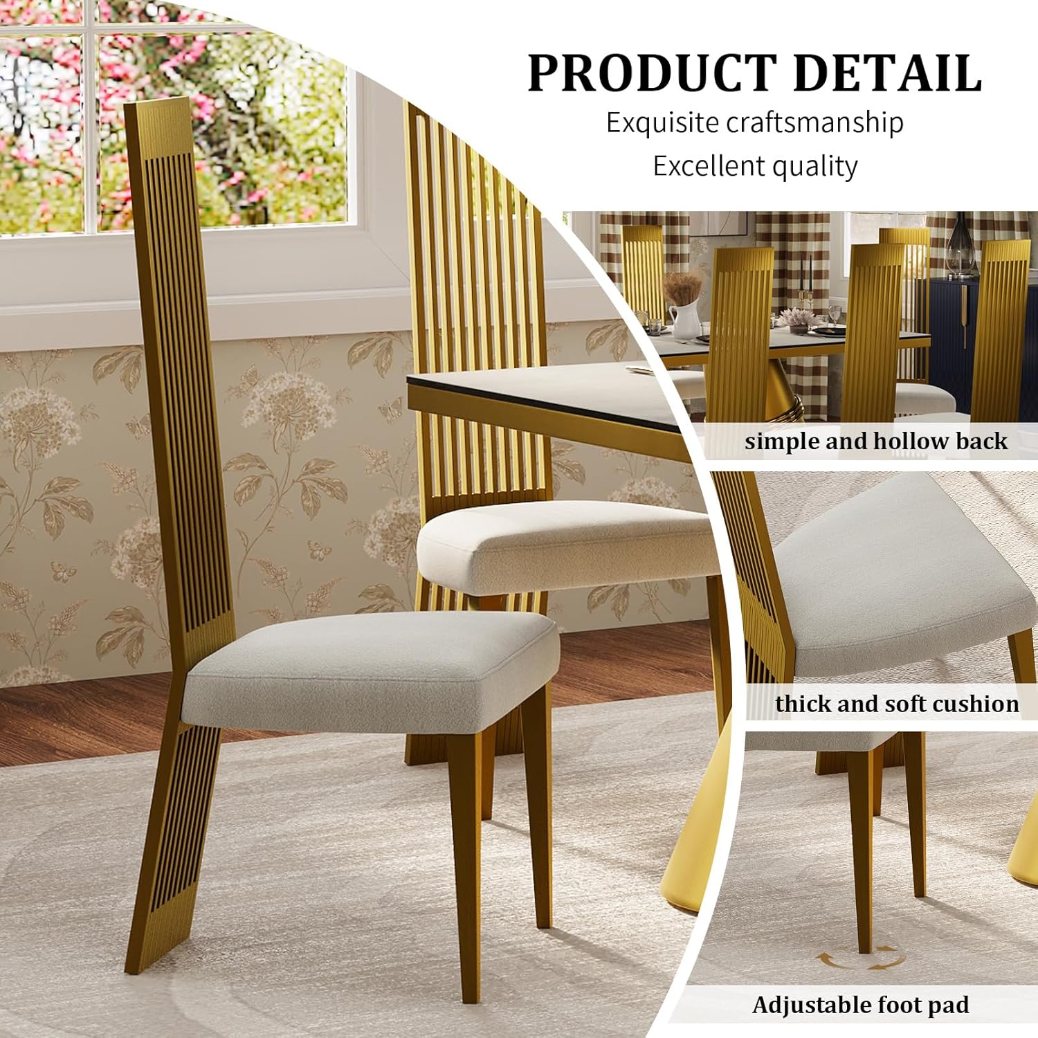 White and Brushed Gold Dining Chairs | Boucle Dining Chairs | Polished Straight legs | C180
