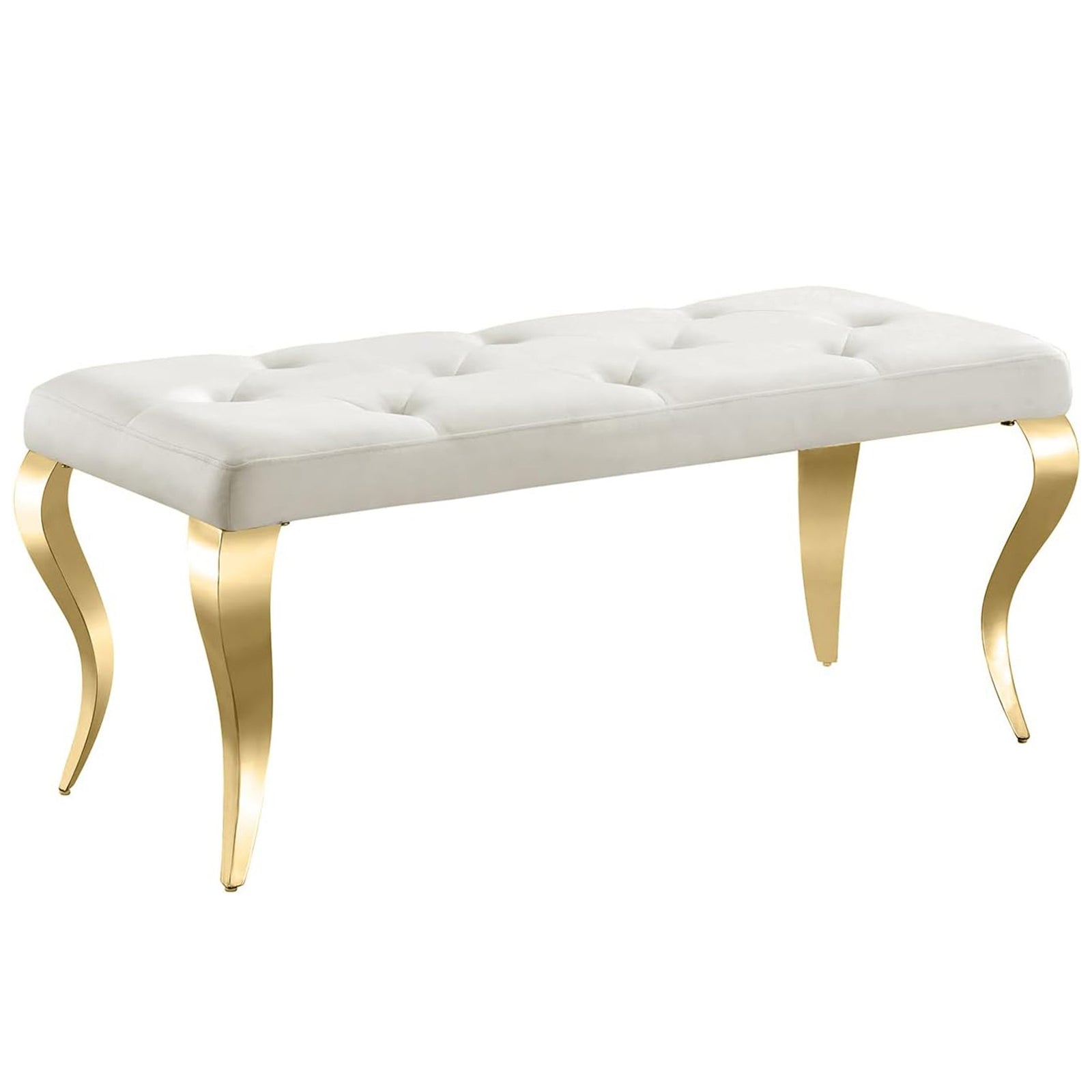 Beige Velvet Bench with Gold Cabriole Legs | B104
