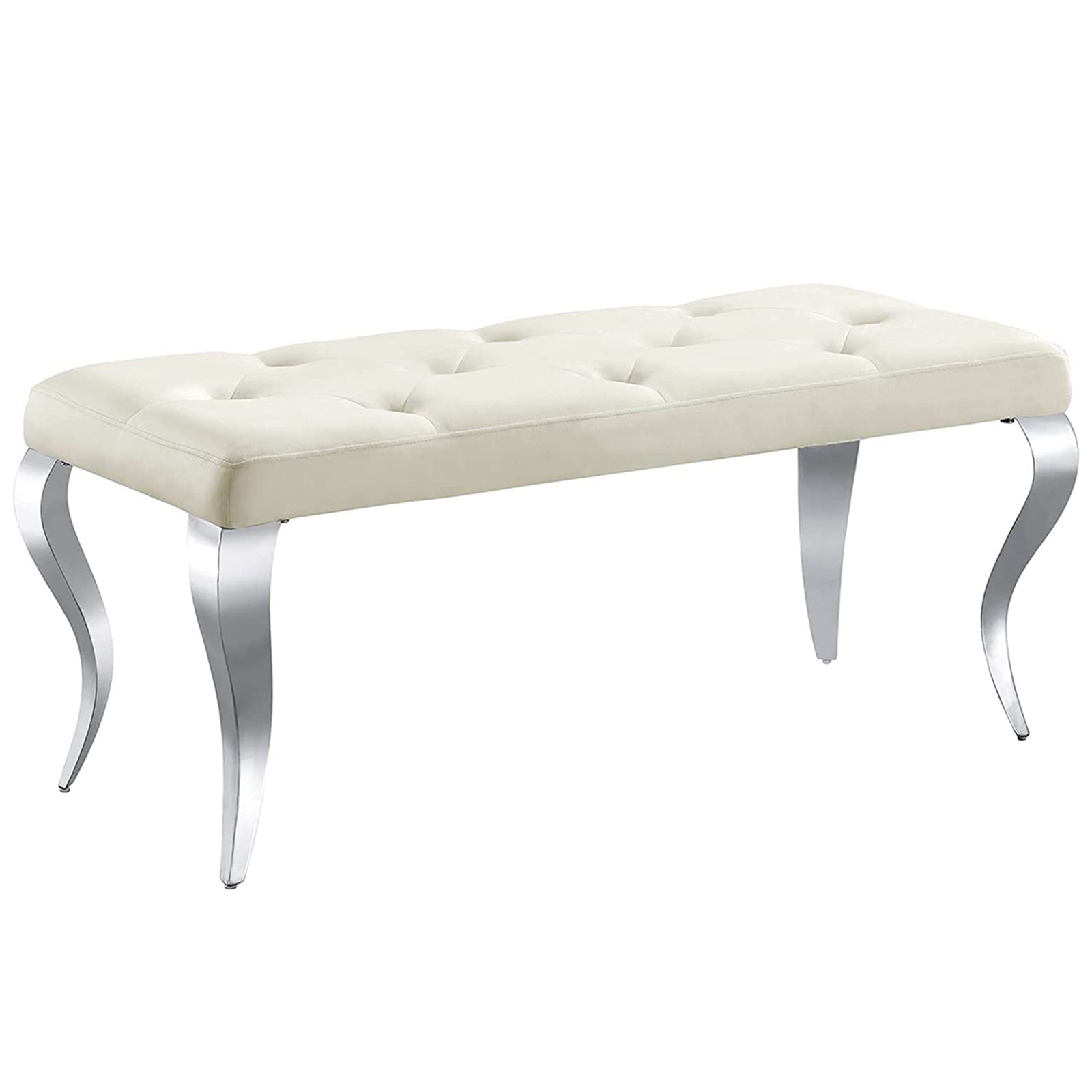 Beige Velvet Bench with Silver Cabriole Legs | B105