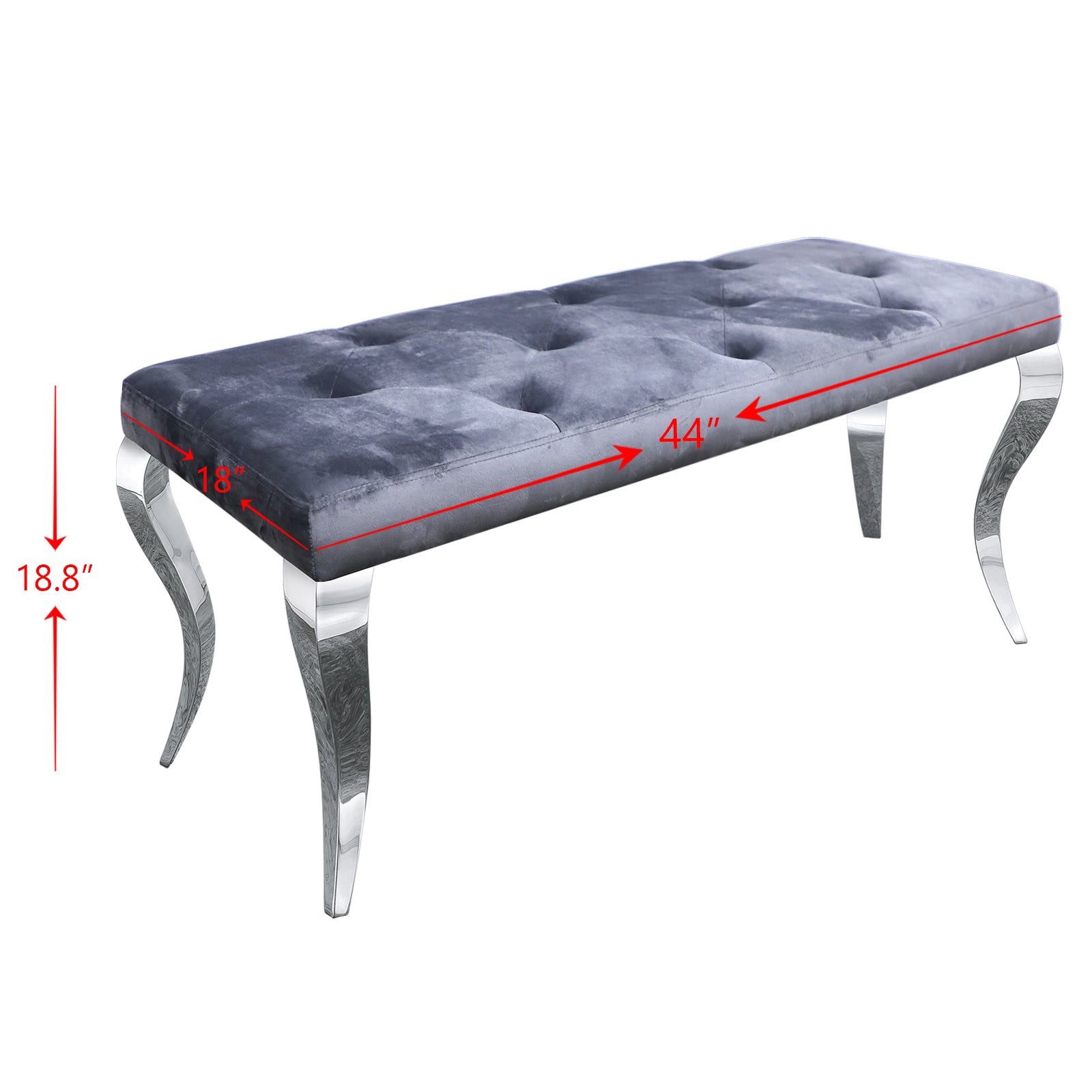 Grey Velvet Bench with Silver Cabriole Legs | B107