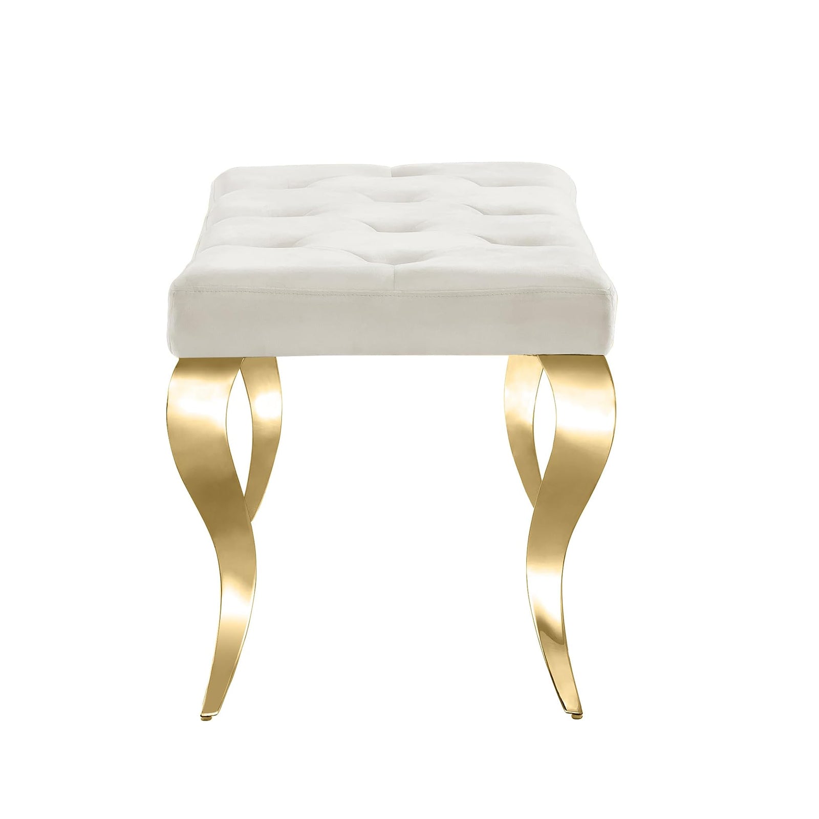 Beige Velvet Bench with Gold Cabriole Legs | B104
