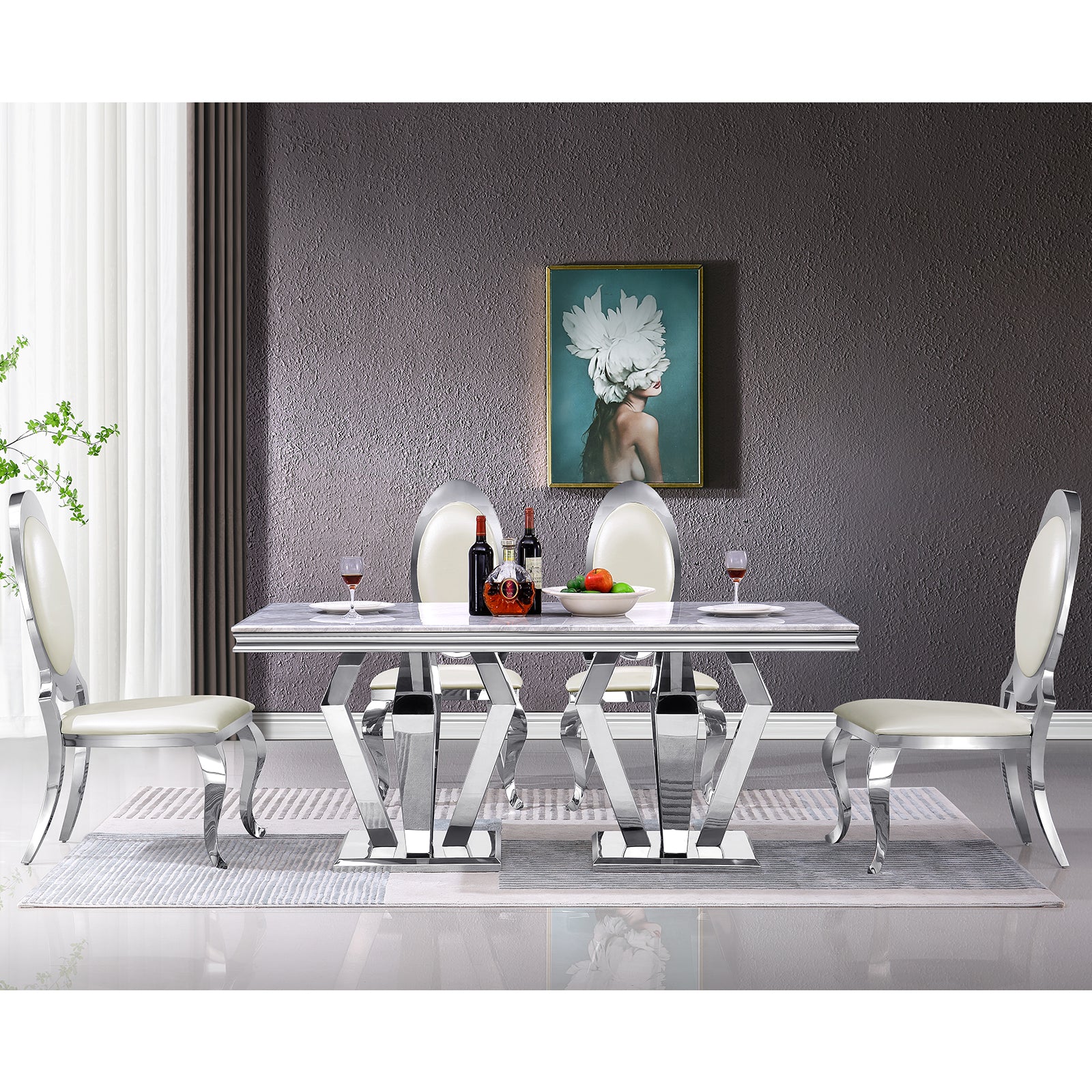 King Louis Chairs | White leather | Oval Back | C111