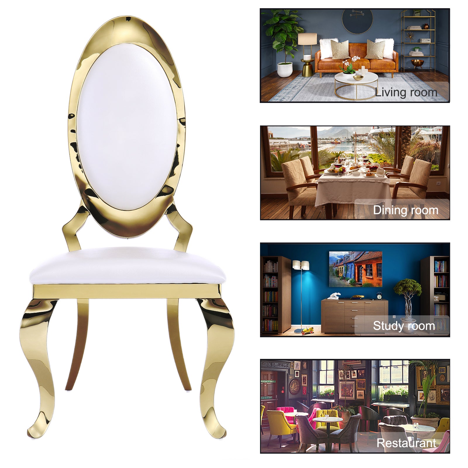 Wholesale White gold Leather King Louis Dining Chairs