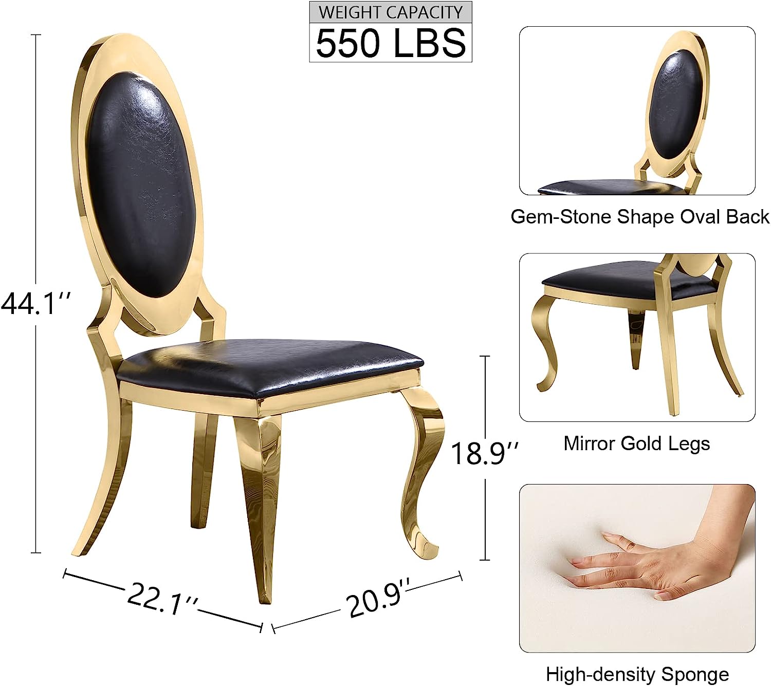 King Louis Chairs | Black leather | Oval Back | C110
