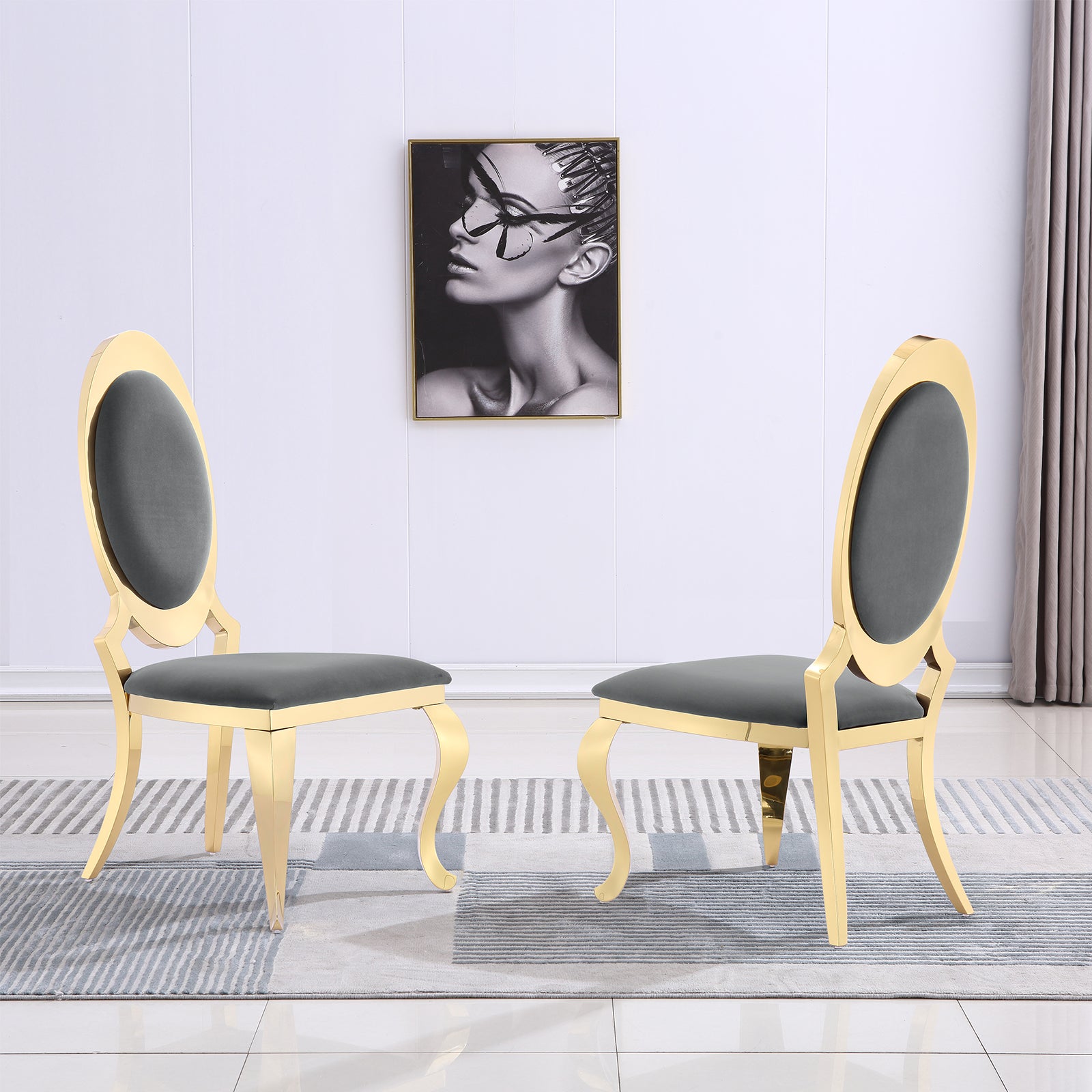 King Louis Chairs | Gray Velvet | Oval Back | C112