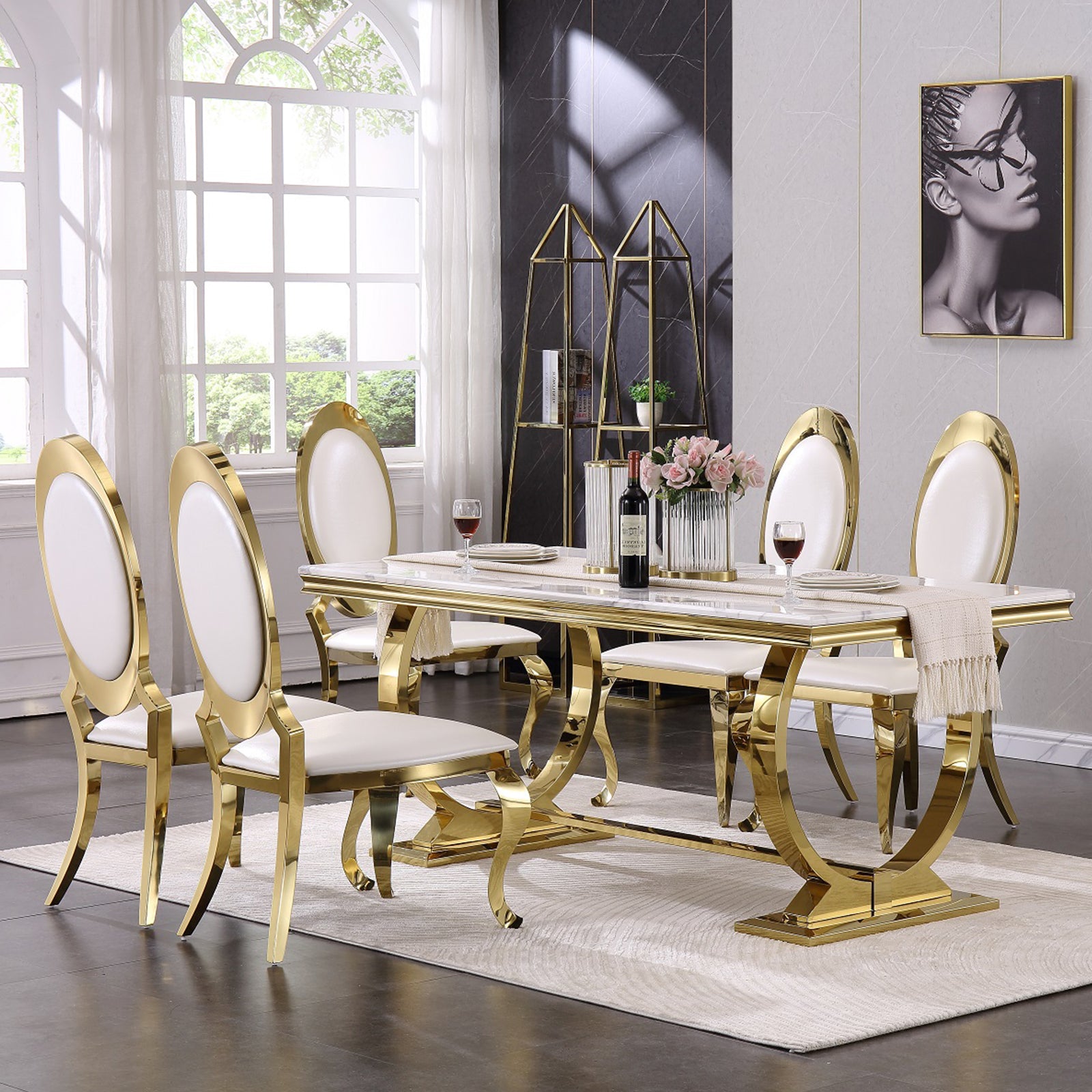 King Louis Chairs | White leather | Oval Back | C109