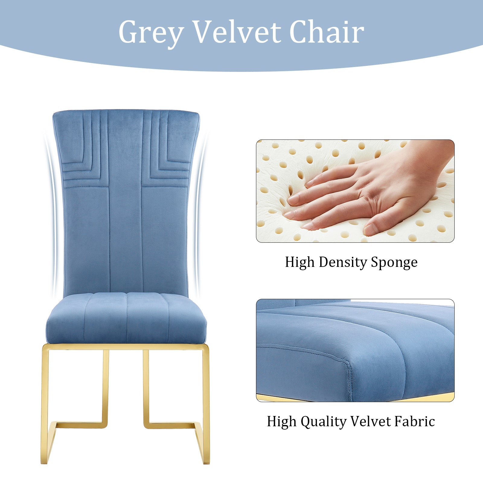 Sky Blue Velvet dining chairs | Metal Sled Base| C122