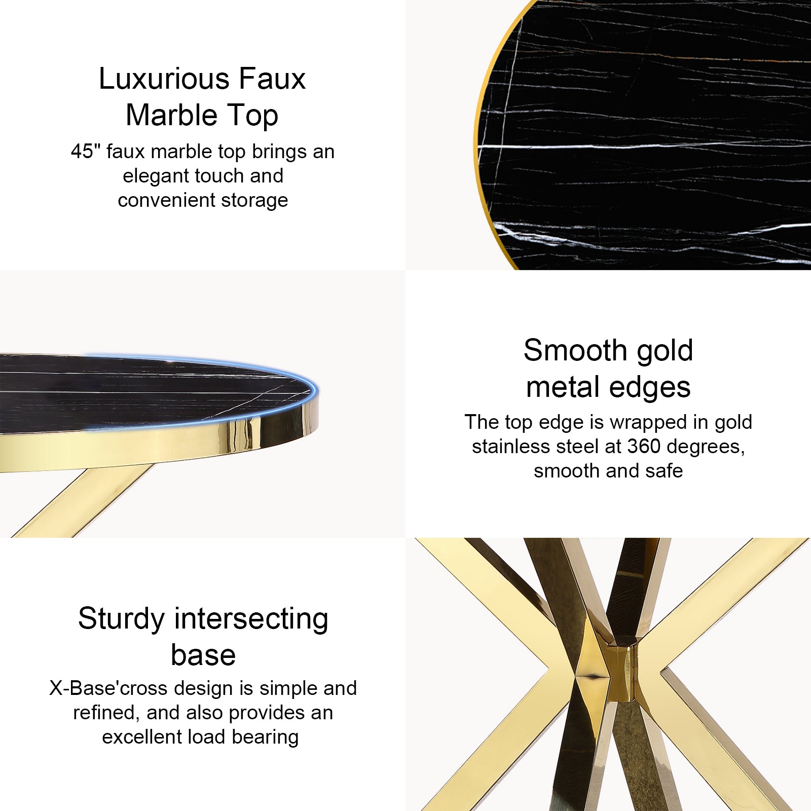 Round table |45" Black Round Top | Gold Metal X Base | T223