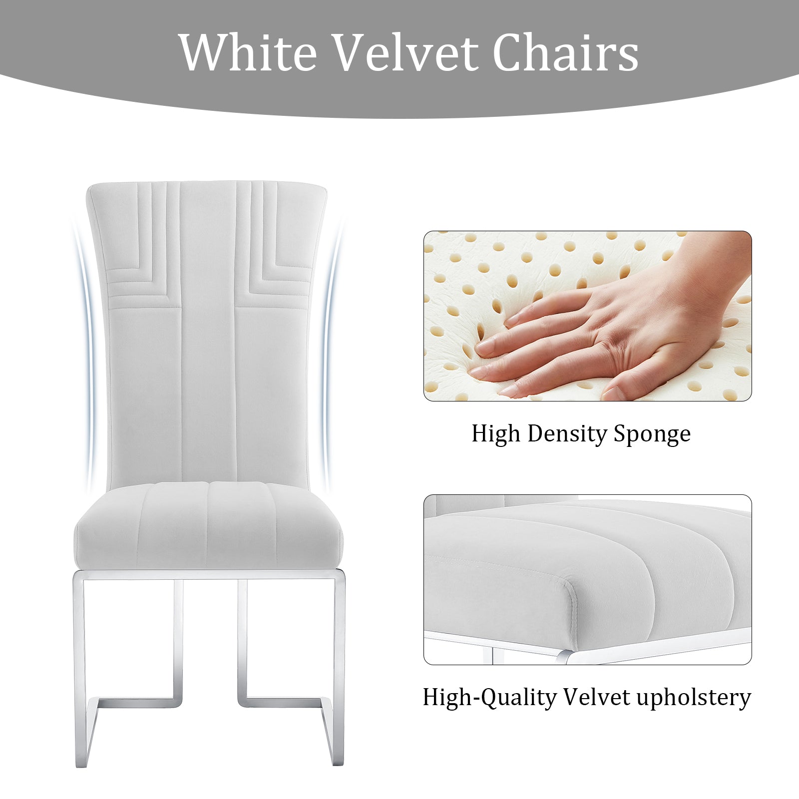 Off white Velvet dining chairs | Metal Sled Base| C118