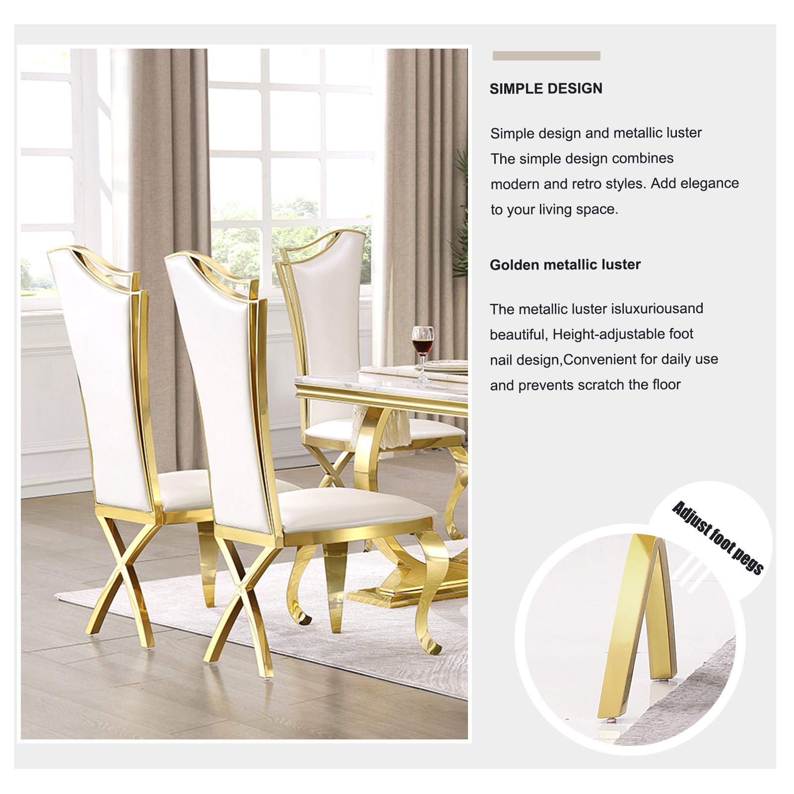 706 Set | AUZ White and Gold Dining room Sets for 6