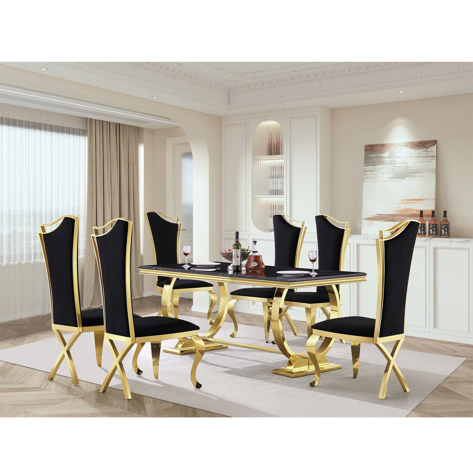 634-Set | AUZ Black and Gold Dining room Sets for 6